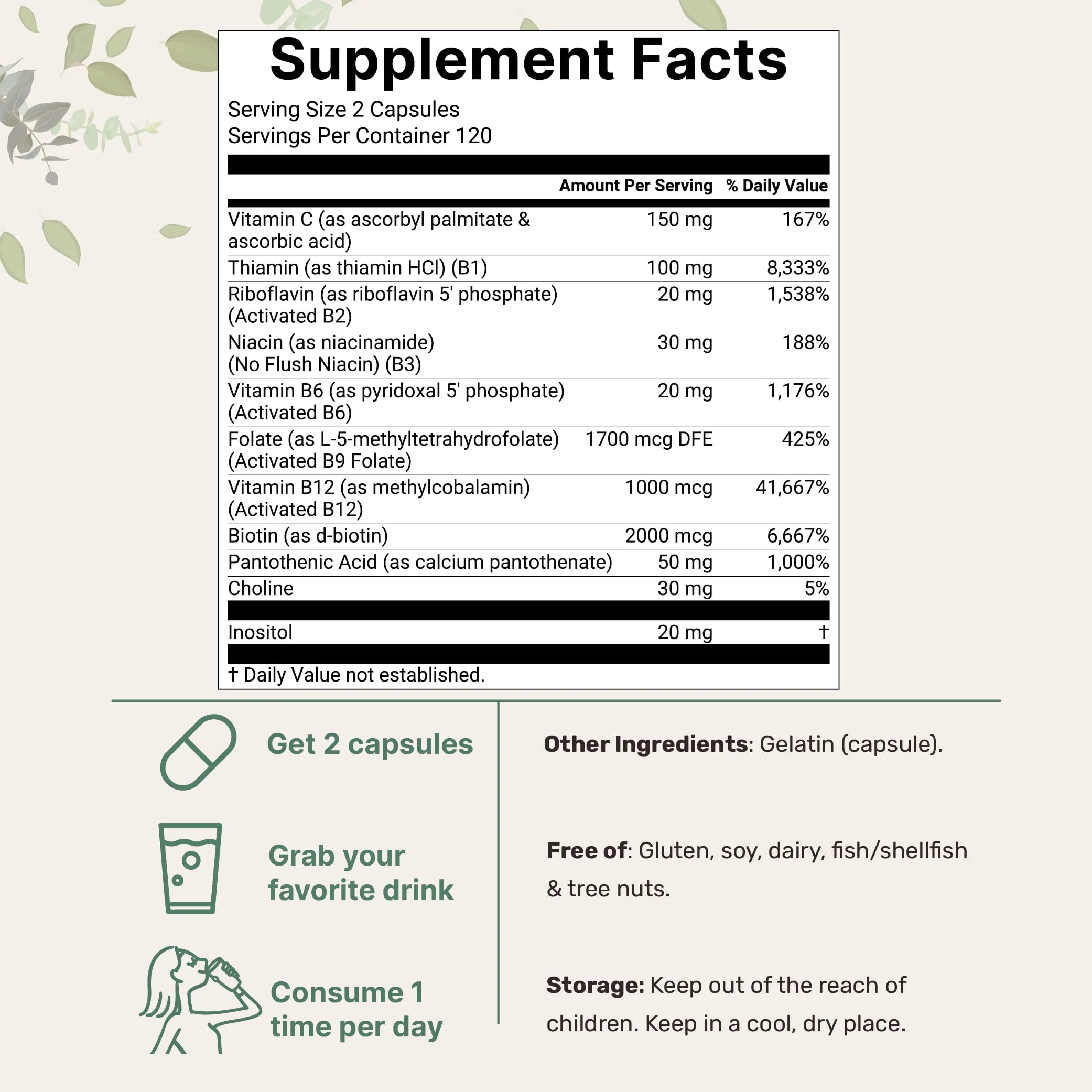 Micro Ingredients 2 Pack Pure Methylated B Complex, 480 Capsules | 11-in-1 Formula with B12, Thiamin, Folate, Inositol, Choline, & Vitamin C | Filler Free | Non-GMO - Image 2