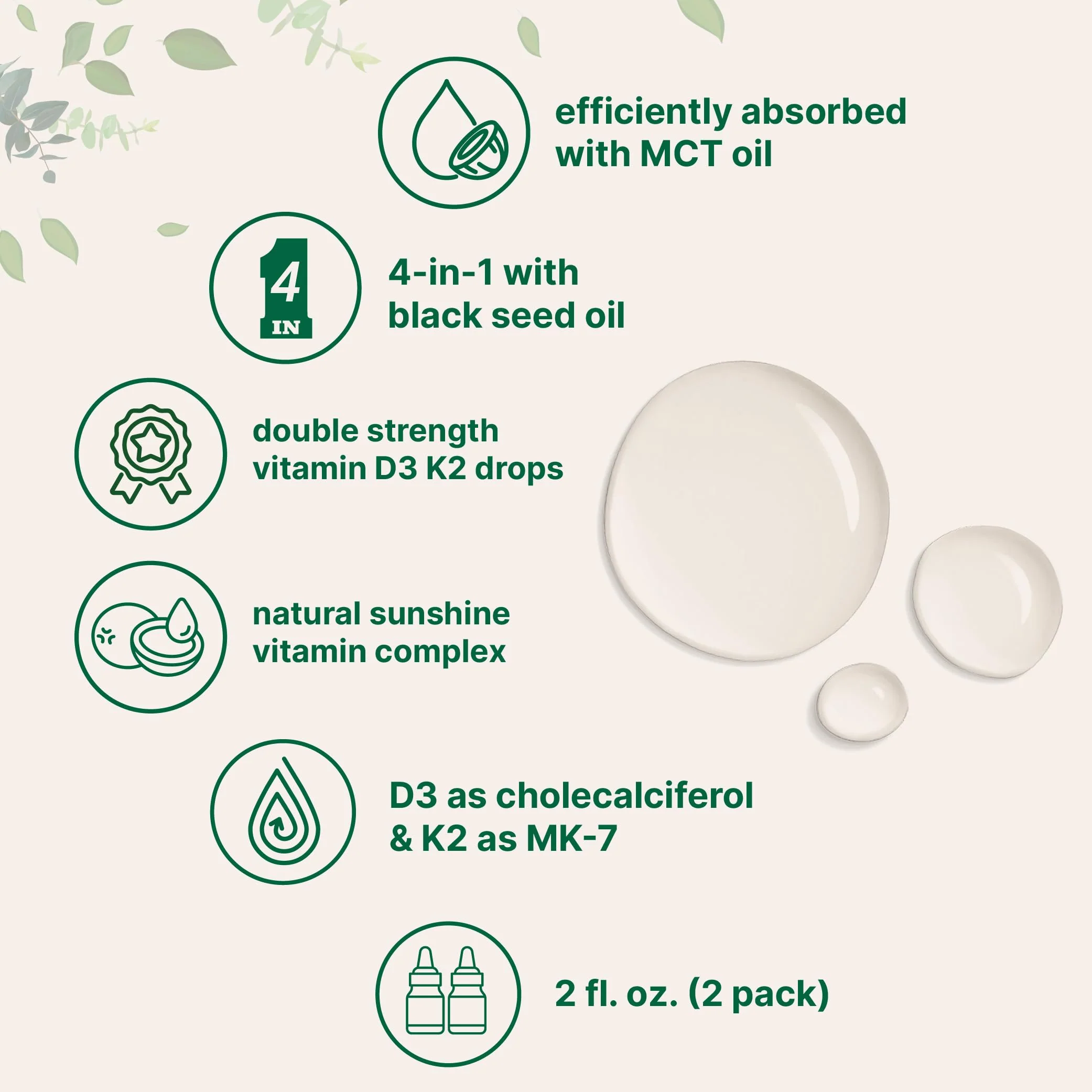 Micro Ingredients 2 Pack Vitamin D3 10000 iu + K2 (MK-7) 200 mcg Drops, 4 fl oz | Plus Black Seed & MCT Oil | 4-in-1 Bone, Immune, & Heart Health Support | Easy Absorption - Image 3