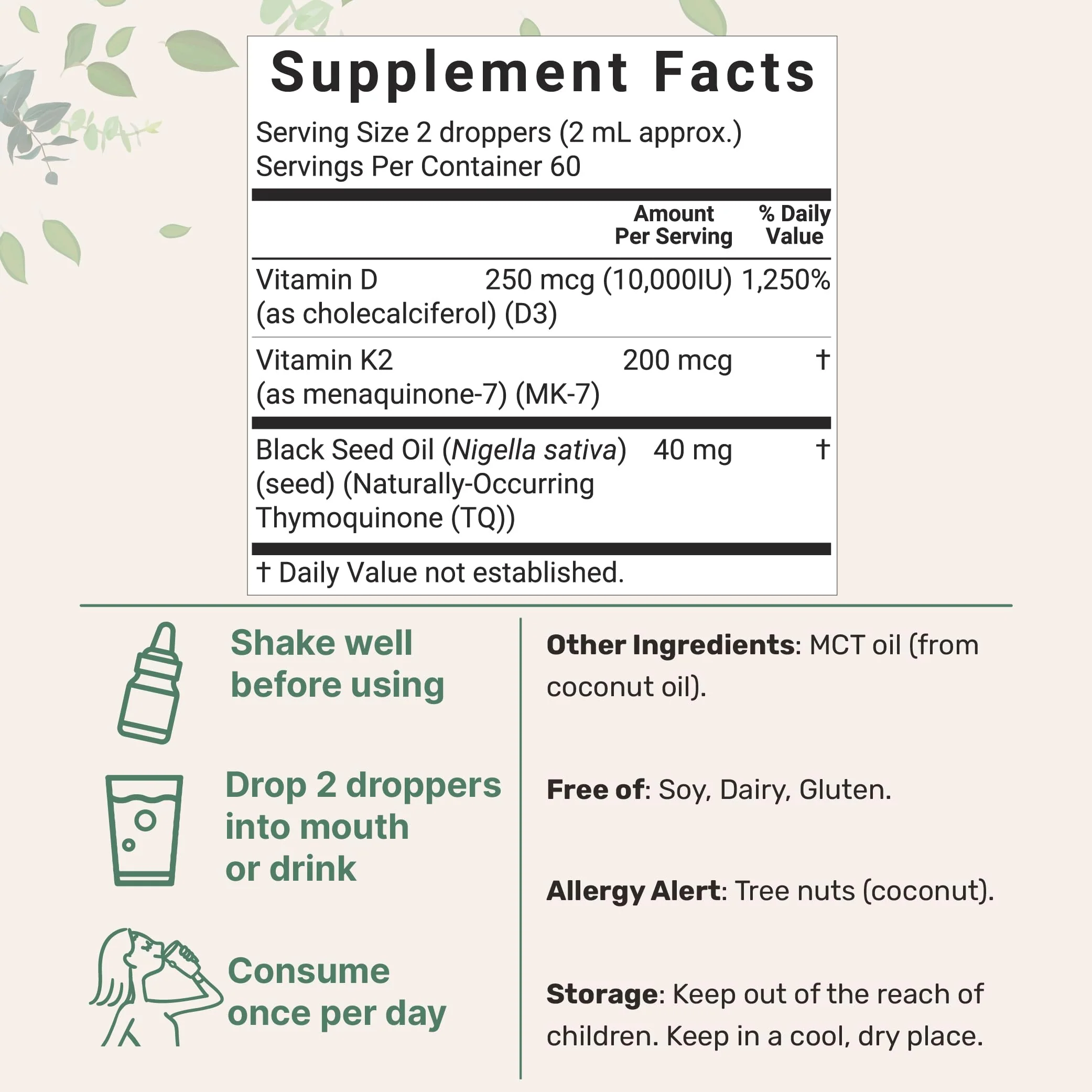 Micro Ingredients 2 Pack Vitamin D3 10000 iu + K2 (MK-7) 200 mcg Drops, 4 fl oz | Plus Black Seed & MCT Oil | 4-in-1 Bone, Immune, & Heart Health Support | Easy Absorption - Image 6