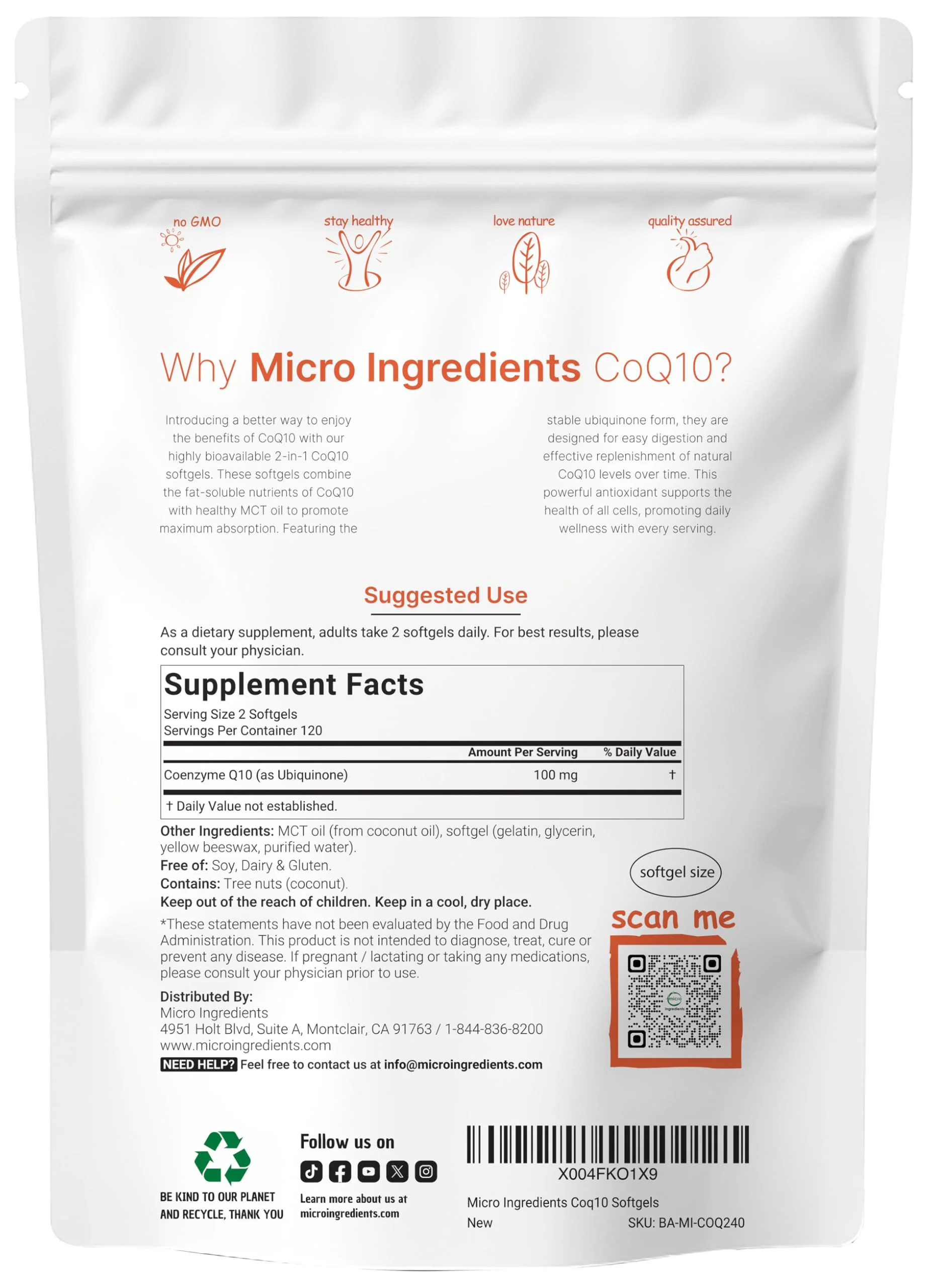 Micro Ingredients CoQ10 100mg Per Serving | 240 Softgels Made with Coconut MCT Oil | High Absorption Coenzyme Q10 as Ubiquinone | Non-GMO - Image 6
