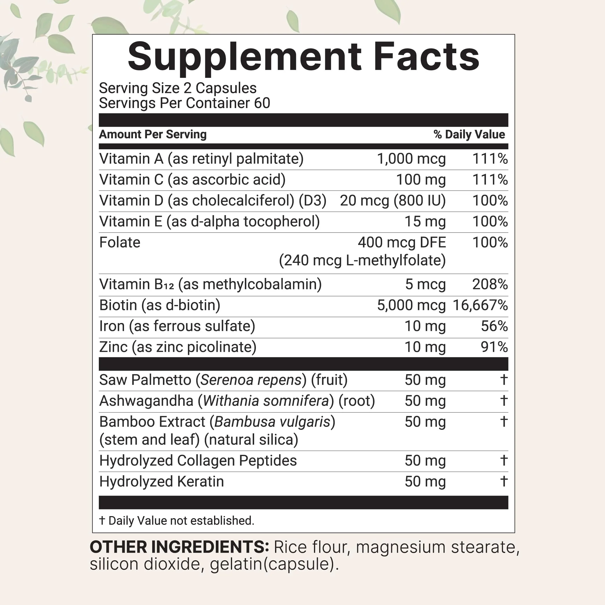 Micro Ingredients Hair Growth Vitamins for Women & Men, 120 Capsules | 14-in-1 Formula with Biotin, Collagen, Keratin, Saw Palmetto & More | Thicker, Fuller, Nourishes Thinning & Loss Hair Support - Image 9
