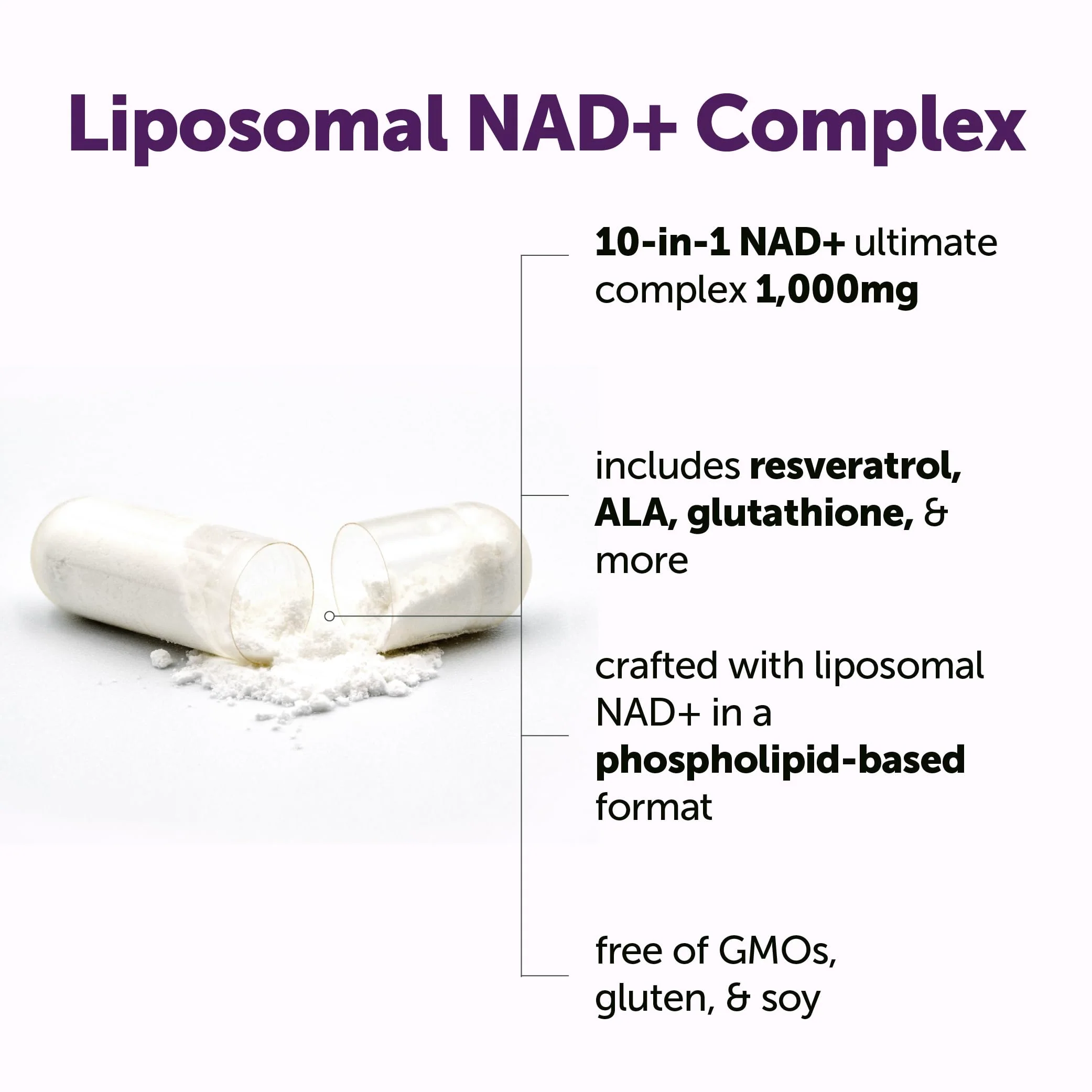 Micro Ingredients Liposomal NAD+ Ultimate Complex 1,000mg | 120 Veggie Capsules | NMN Pathway Formula | 10-in-1 with Resveratrol, Glutathione, & Astaxanthin | NAD Supplement for Women & Men - Image 2