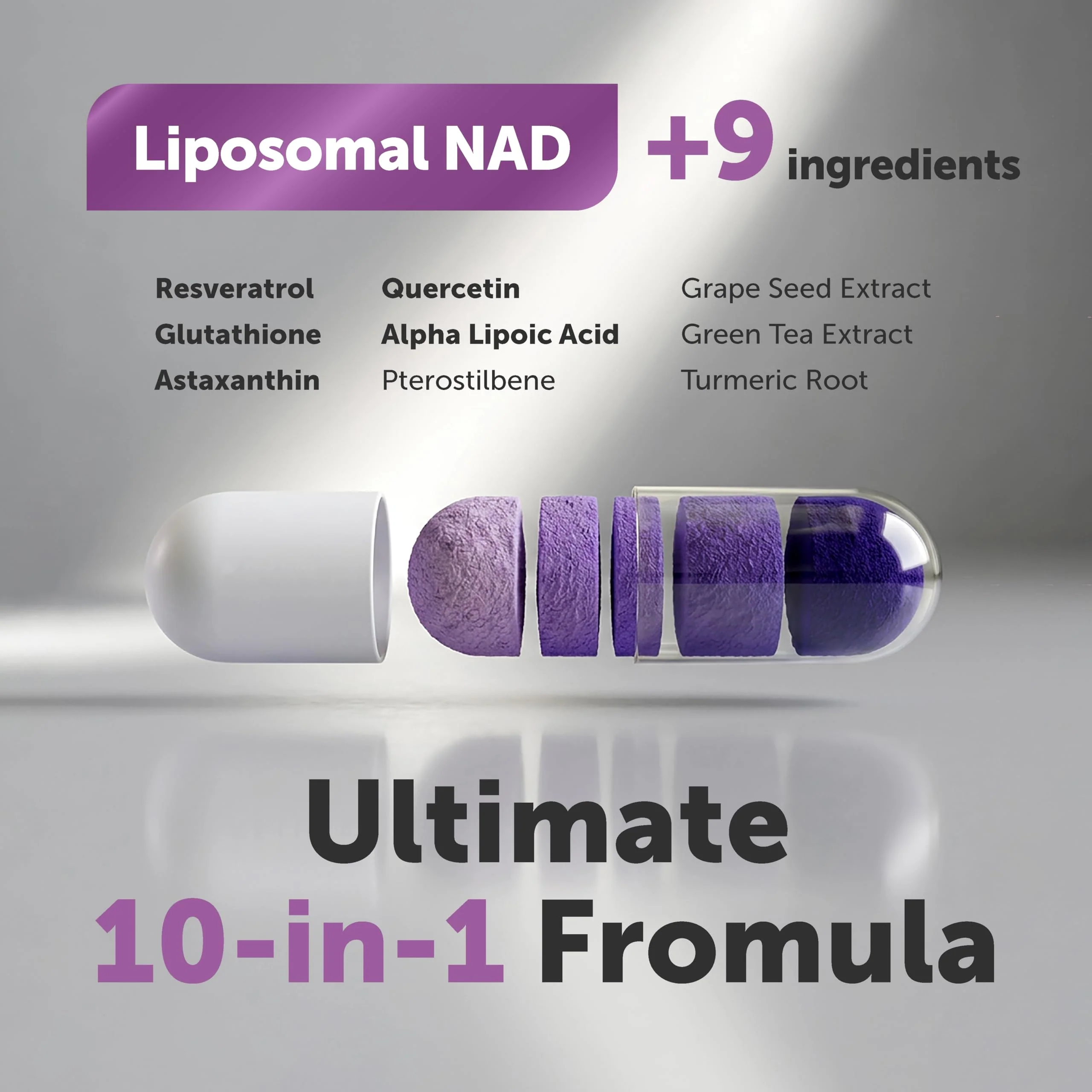 Micro Ingredients Liposomal NAD+ Ultimate Complex 1,000mg | 120 Veggie Capsules | NMN Pathway Formula | 10-in-1 with Resveratrol, Glutathione, & Astaxanthin | NAD Supplement for Women & Men - Image 4