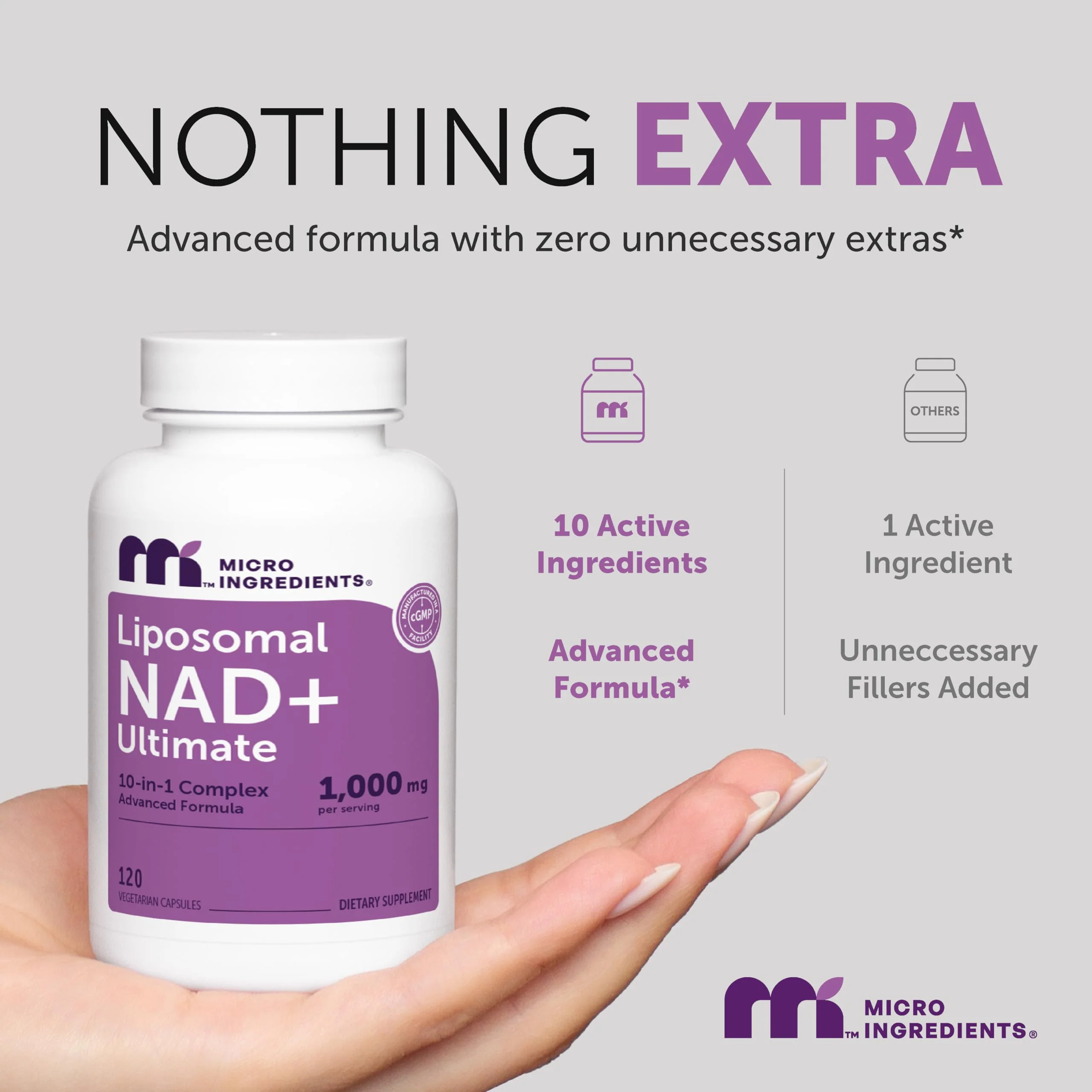 Micro Ingredients Liposomal NAD+ Ultimate Complex 1,000mg | 120 Veggie Capsules | NMN Pathway Formula | 10-in-1 with Resveratrol, Glutathione, & Astaxanthin | NAD Supplement for Women & Men - Image 5