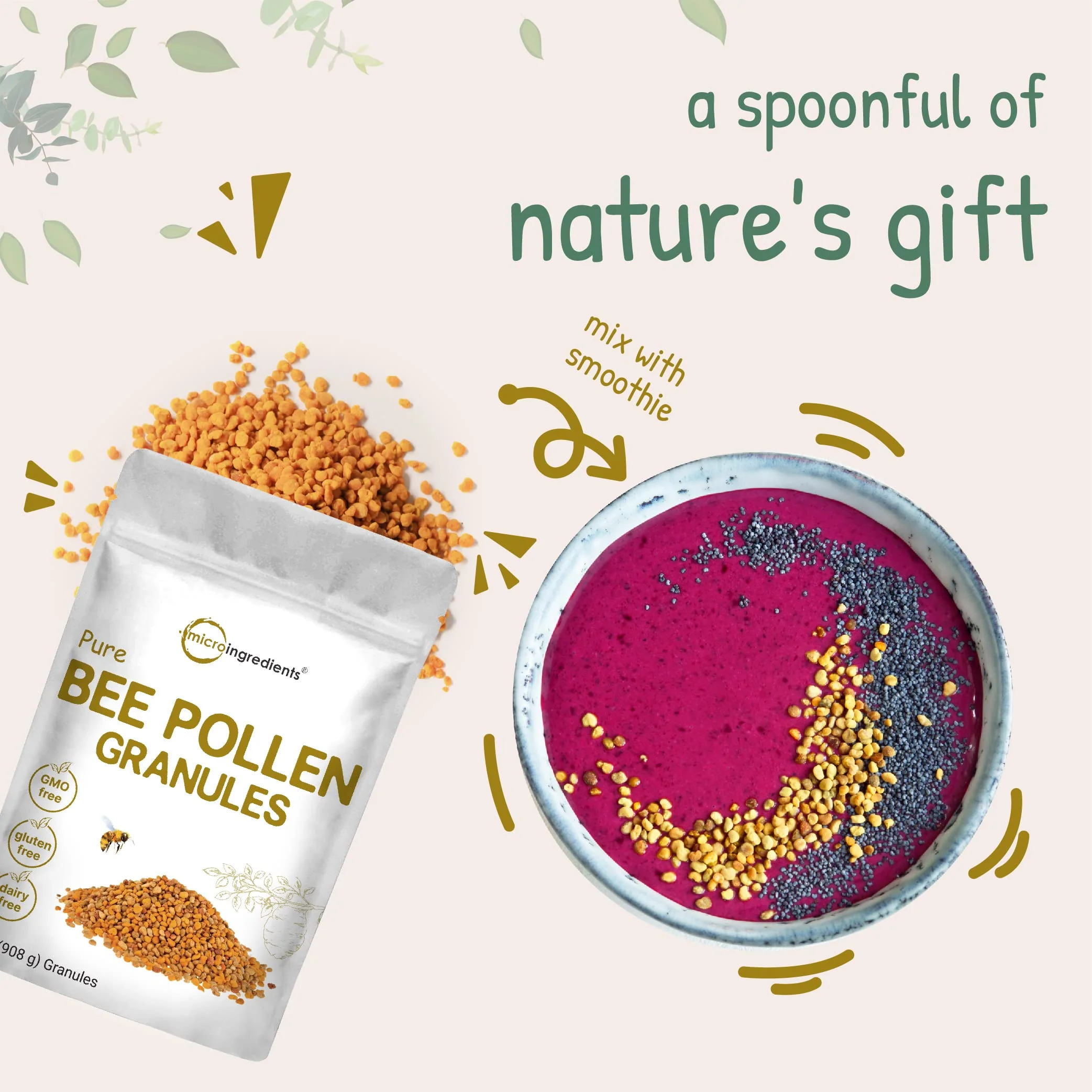 Micro Ingredients Pure Bee Pollen Granules, 2 lb | Fresh Harvest, Raw & Natural Superfood | Rich in B Vitamins, Minerals, Protein & Antioxidants | Keto, Non-GMO - Image 2