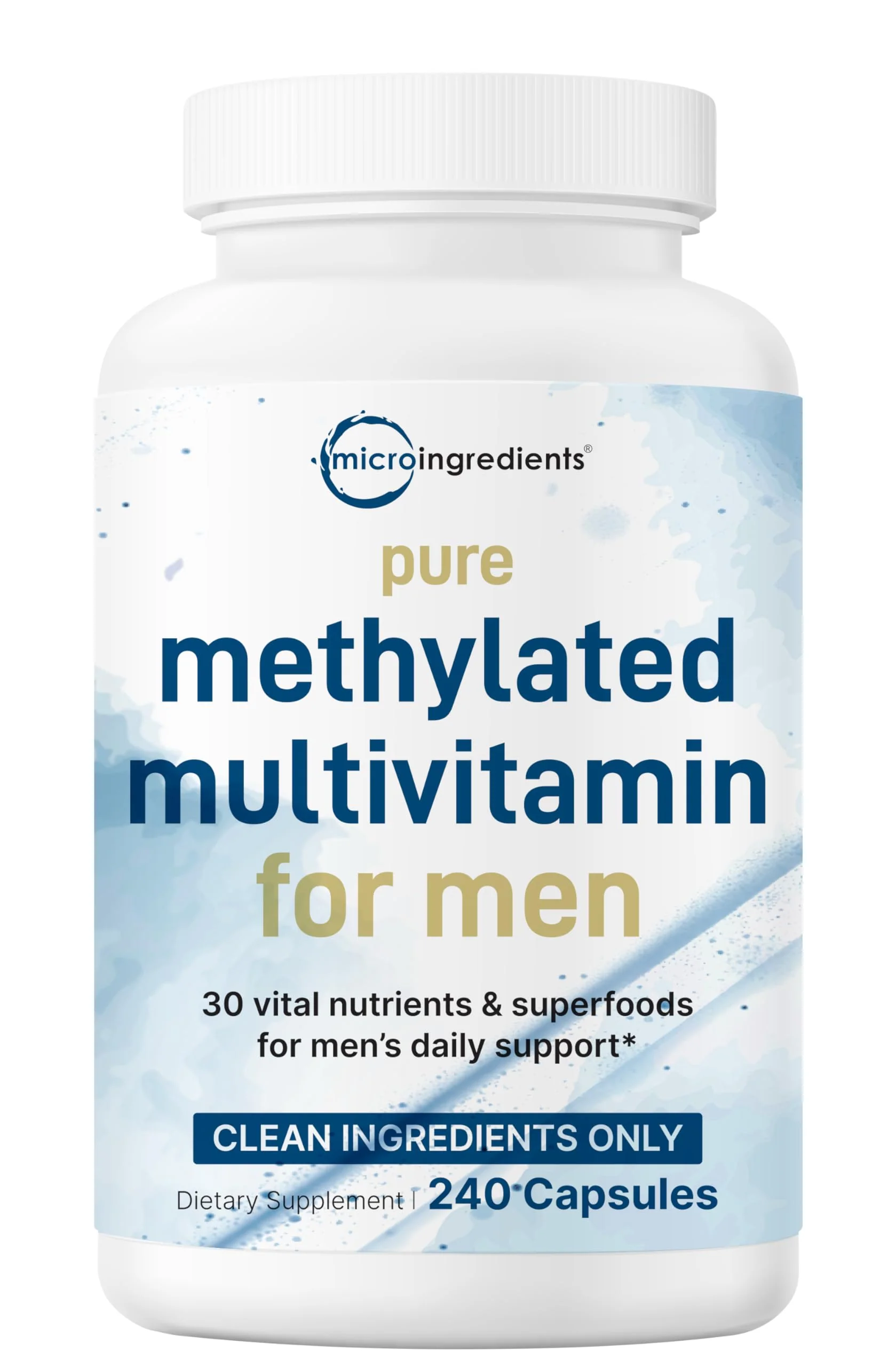 Micro Ingredients Pure Methylated Multivitamin for Men, 240 Capsules | with Vitamin C, D, E, B Complex + Methylfolate, lycopene, Saw Palmetto, Ginseng, & Maca | Men’s Daily Support | Filler Free