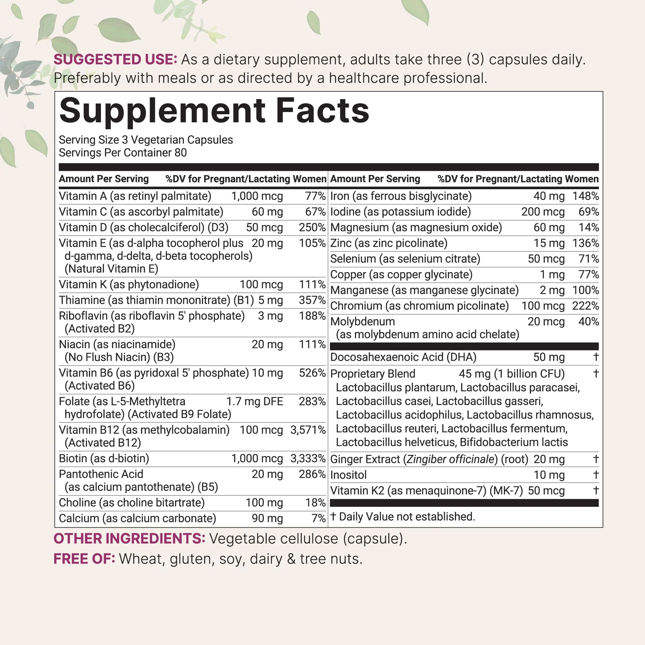 Micro Ingredients Pure Methylated Prenatal Vitamins for Women, 240 Veggie Capsules | 38-in-1 with DHA, Choline, Probiotics, Inositol, & Vitamin C, D, B Complex + Methylfolate, & Iron | No Fillers - Image 7