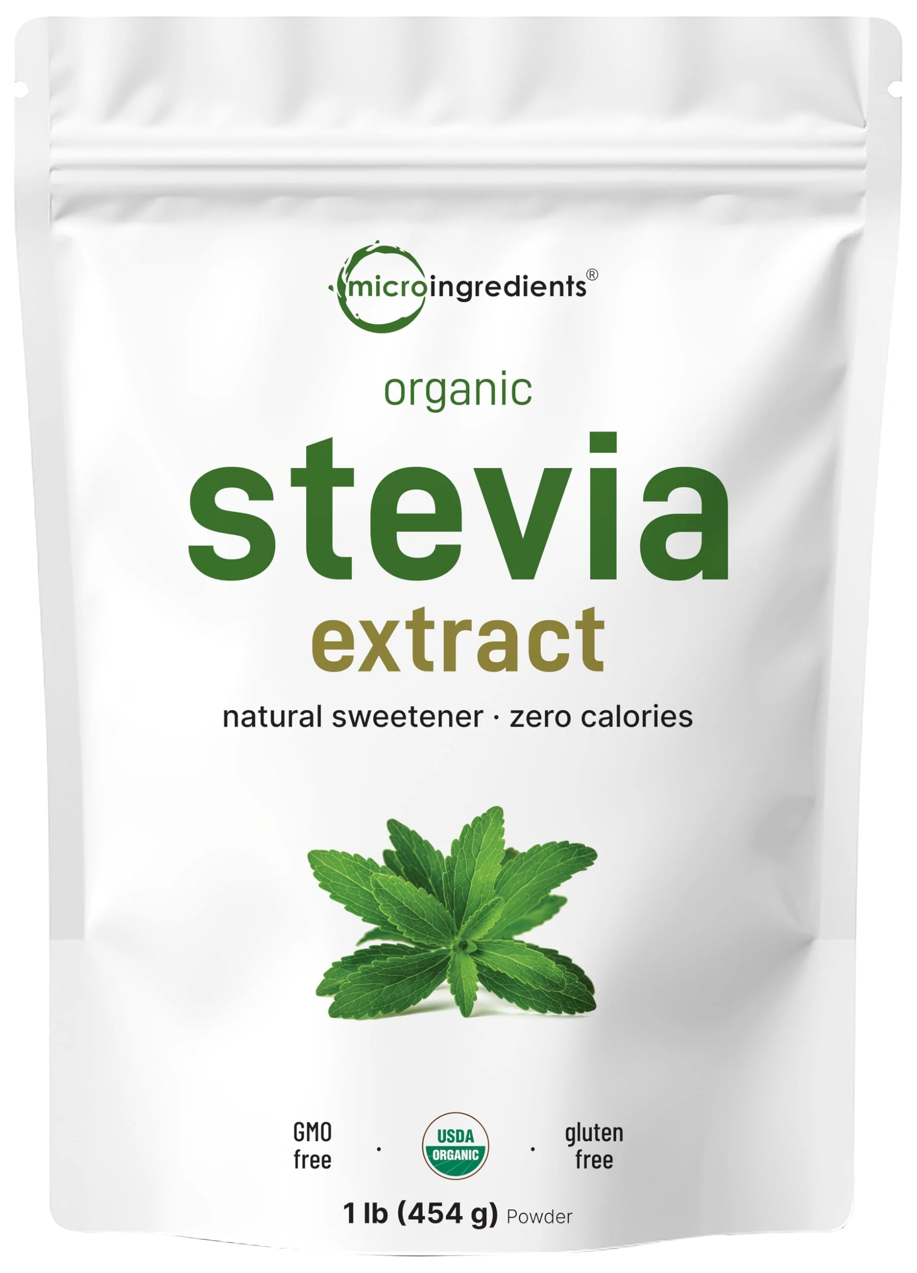 Micro Ingredients Pure Organic Stevia Powder, 1 Pound, 2,837 Servings, Highest Grade Stevia Green Leaf Extract Reb-A, Reduced Bitter Aftertaste, 0 Calorie, Natural Sweetener, Sugar Alternative, Keto Friendly - Image 2