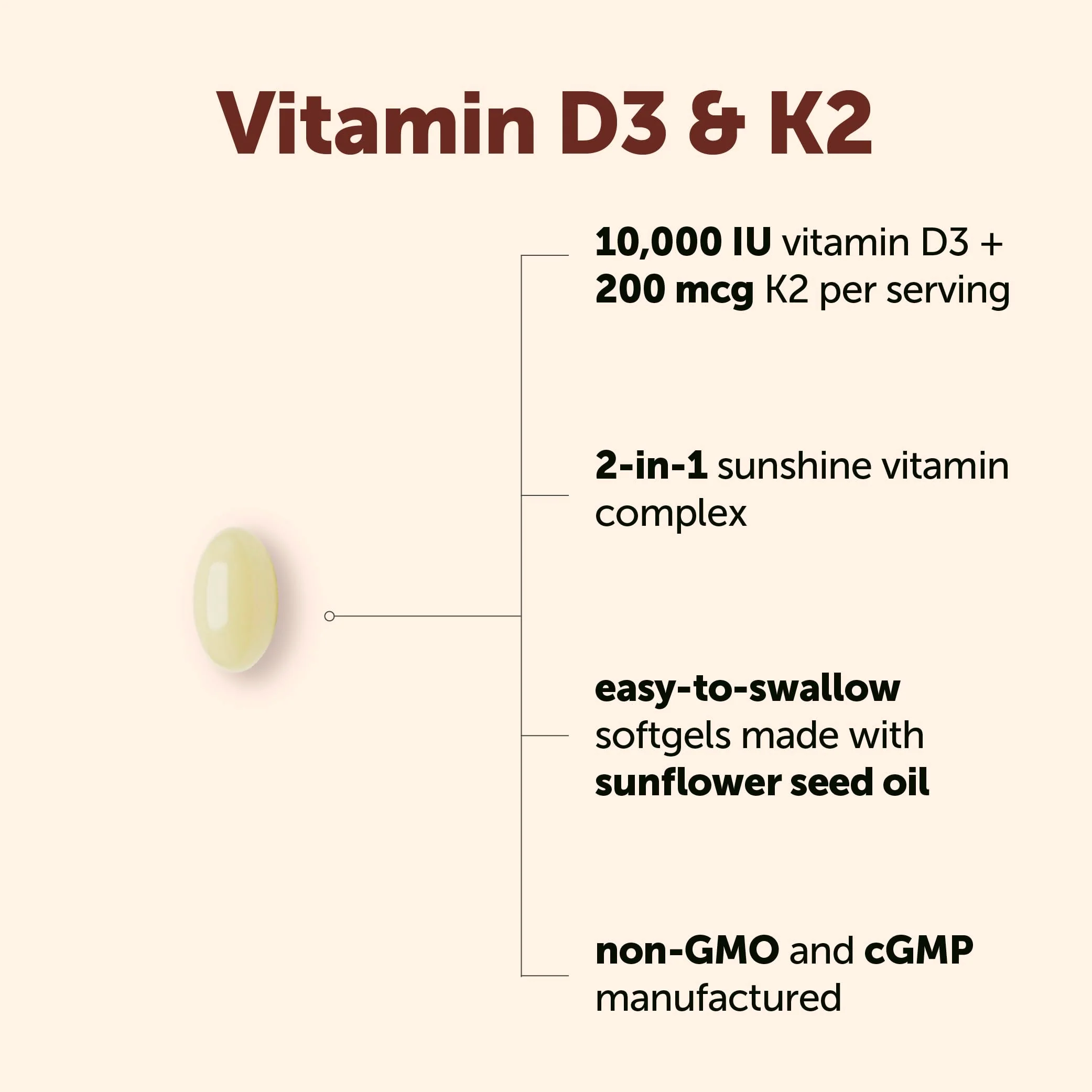 Micro Ingredients Vitamin D3 10,000 IU + K2 MK-7 200 mcg Per Serving, 90 Softgels | Extra Strength* 2-in-1 D3 K2 Supplement | Easy-to-Swallow Softgels Made with Coconut Oil | Non-GMO, Gluten Free - Image 2