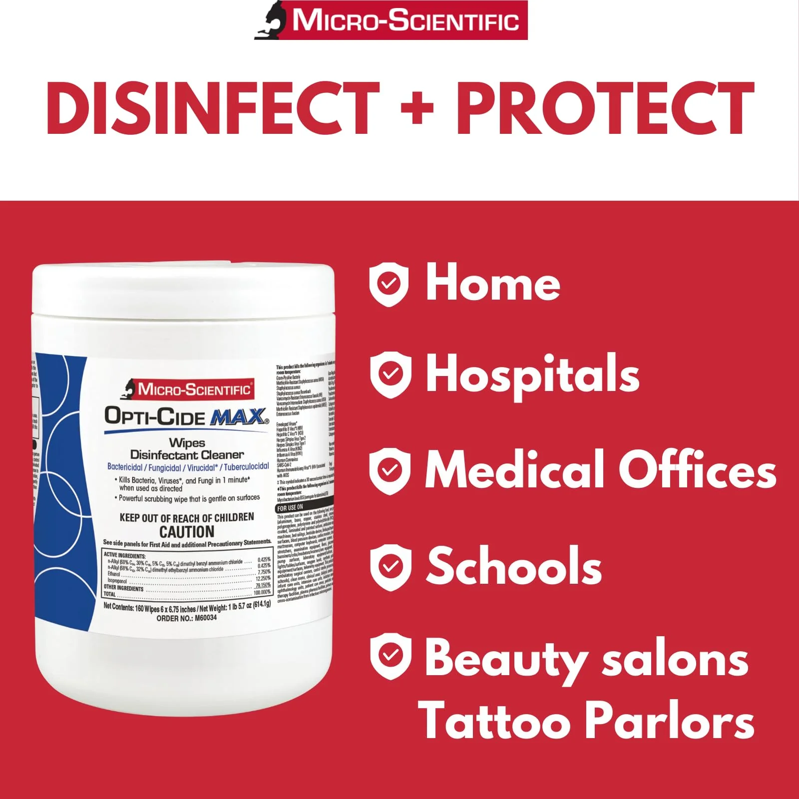 Micro-Scientific Opti-Cide Max Disinfecting Wipes (2 Pack) - 320 Wipes - Hospital Grade EPA Registered Disinfectant Cleaner - Image 6