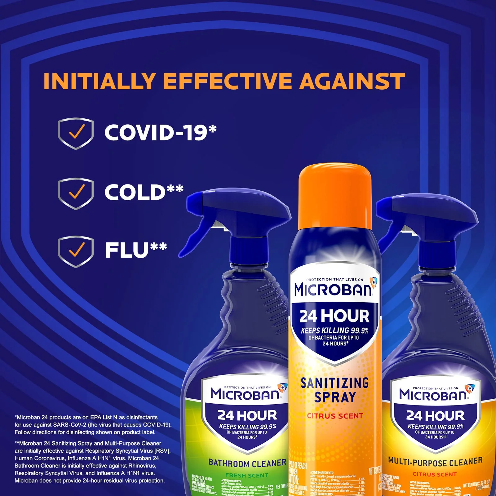 MICROBAN Disinfectant Spray, 24 Hour Sanitizing and Antibacterial Sanitizing Spray, Citrus Scent, 2 Count (15oz Each) (Packaging May Vary) - Image 4