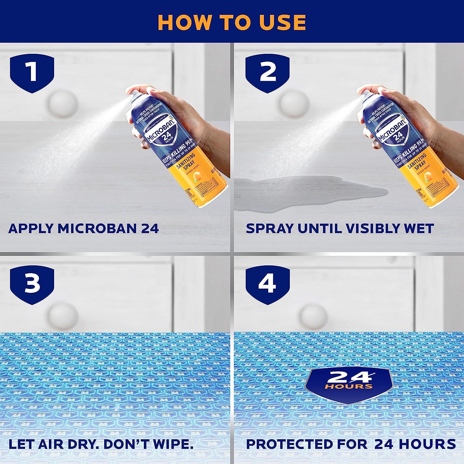 MICROBAN Disinfectant Spray, 24 Hour Sanitizing and Antibacterial Sanitizing Spray, Citrus Scent, 2 Count (15oz Each) (Packaging May Vary) - Image 8