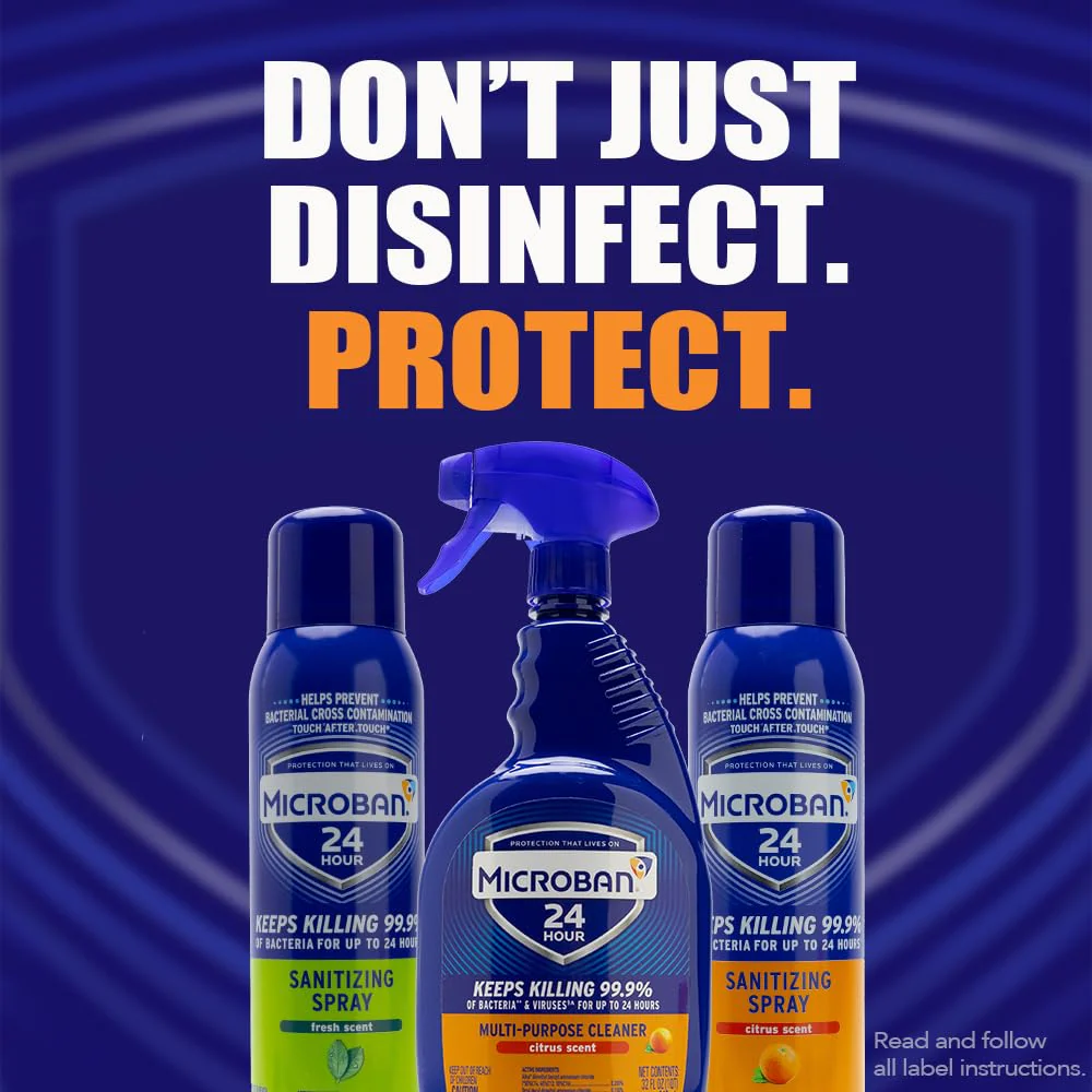 MICROBAN Multi-Purpose Cleaner, 32 oz., 2 Pack, Citrus, Penetrates Soap Scum, Greasy Soils and Reduces Odors, Keeps Killing 99.9% of Bacteria and Viruses for up to 24 Hours - Image 2