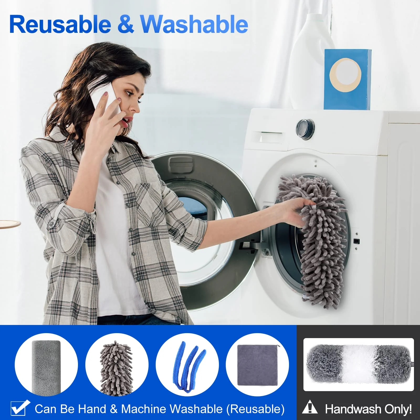 Microfiber Duster Kit (11PCS) - Washable Dusters with Extension Pole (30 to 100 in) for Cleaning Ceilings, Fans, Furniture - Image 2