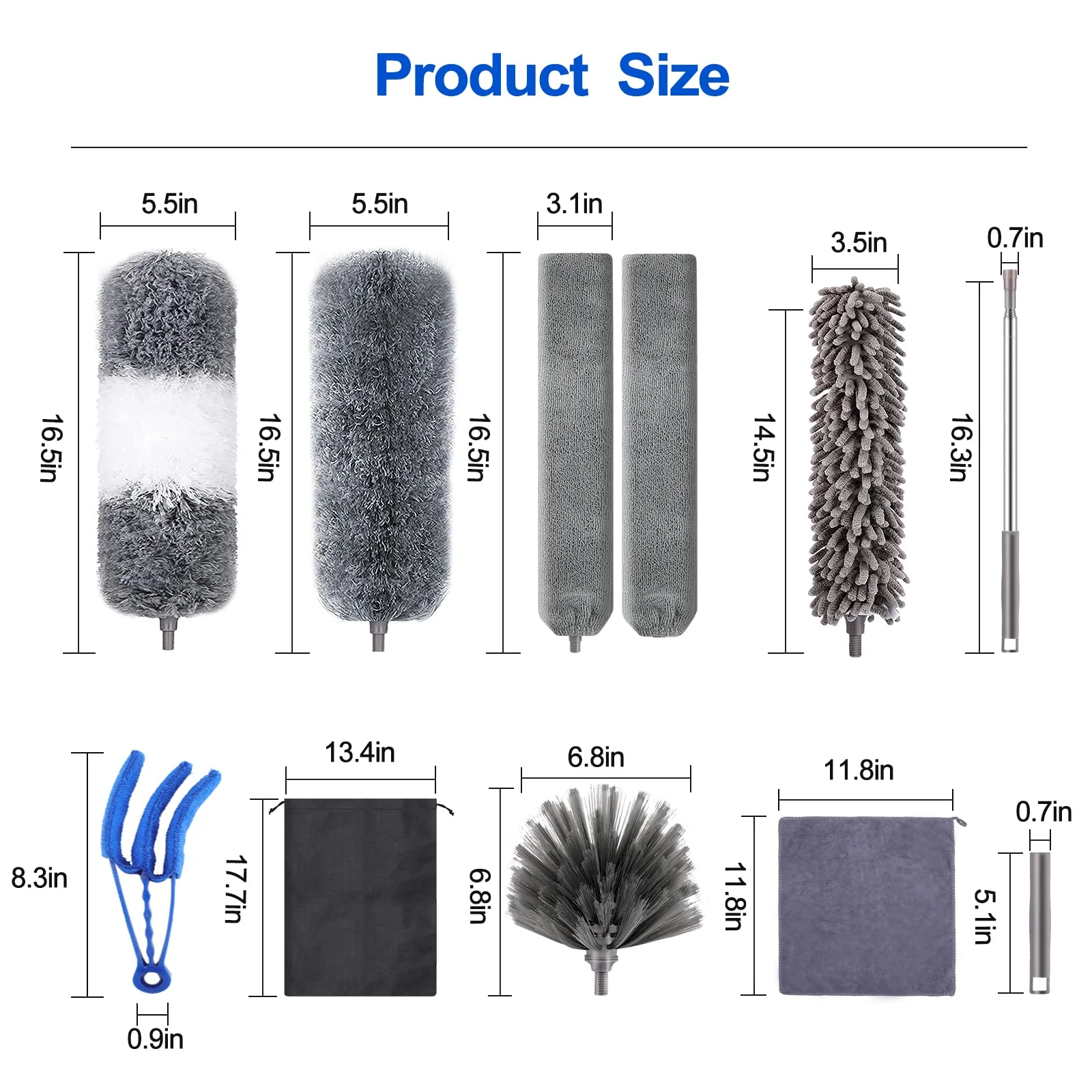 Microfiber Duster Kit (11PCS) - Washable Dusters with Extension Pole (30 to 100 in) for Cleaning Ceilings, Fans, Furniture - Image 3