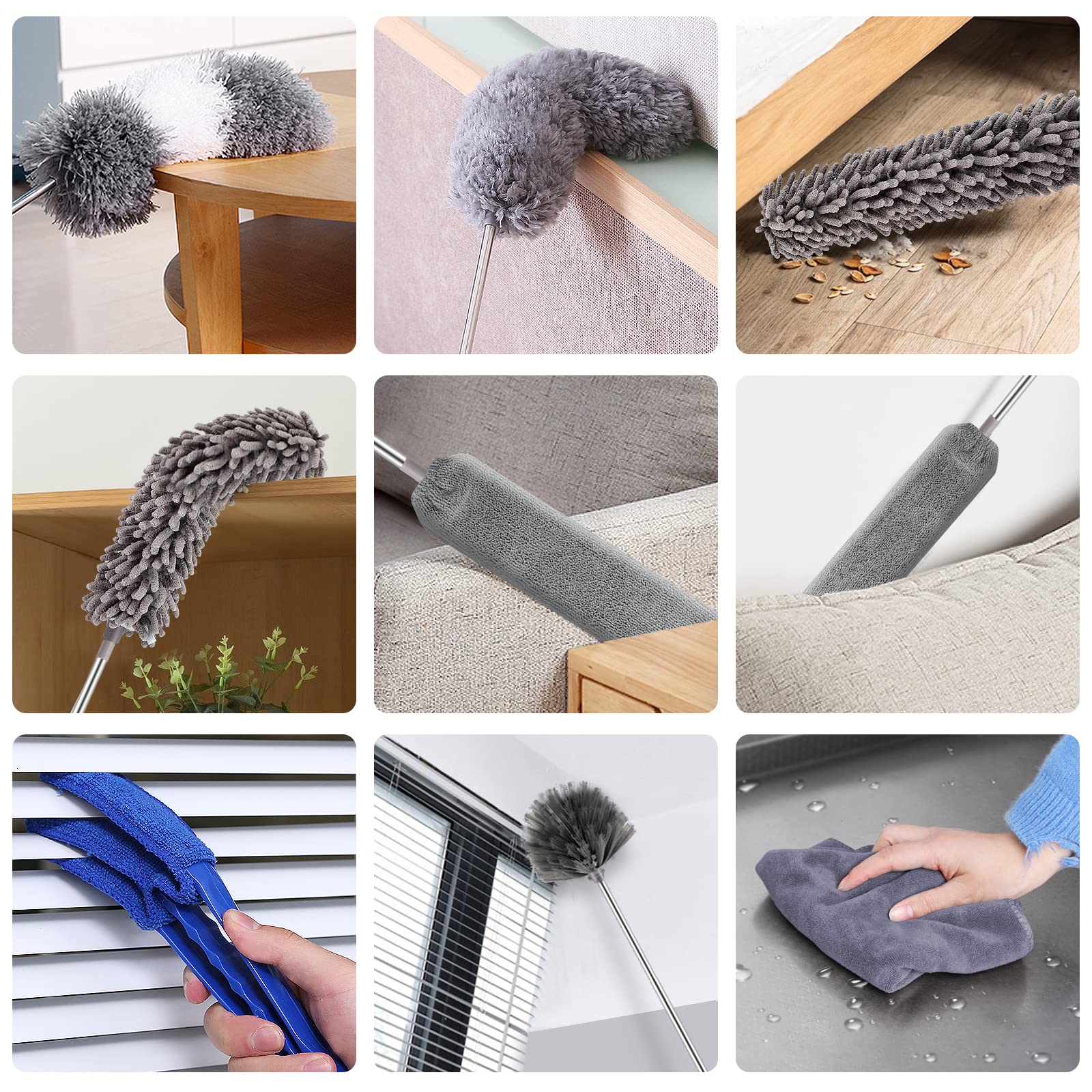 Microfiber Duster Kit (11PCS) - Washable Dusters with Extension Pole (30 to 100 in) for Cleaning Ceilings, Fans, Furniture - Image 4