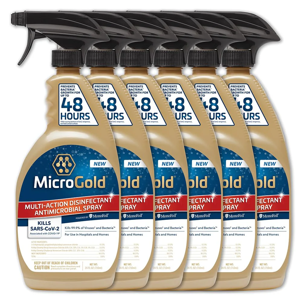 MicroGold Multi-Action Disinfectant Antimicrobial Spray Tested and Proven Effective to Kill the COVID-19 Virus, Kills 99.9% of Viruses and Bacteria, 24 Fluid Ounces, 6 Pack, Packaging May Vary