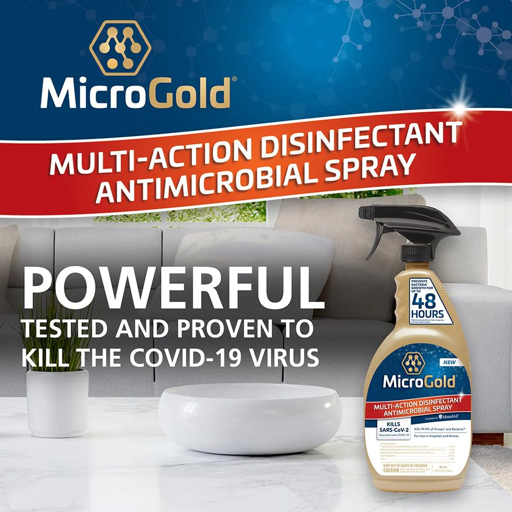 MicroGold Multi-Action Disinfectant Antimicrobial Spray Tested and Proven Effective to Kill the COVID-19 Virus, Kills 99.9% of Viruses and Bacteria, 24 Fluid Ounces, 6 Pack, Packaging May Vary - Image 8