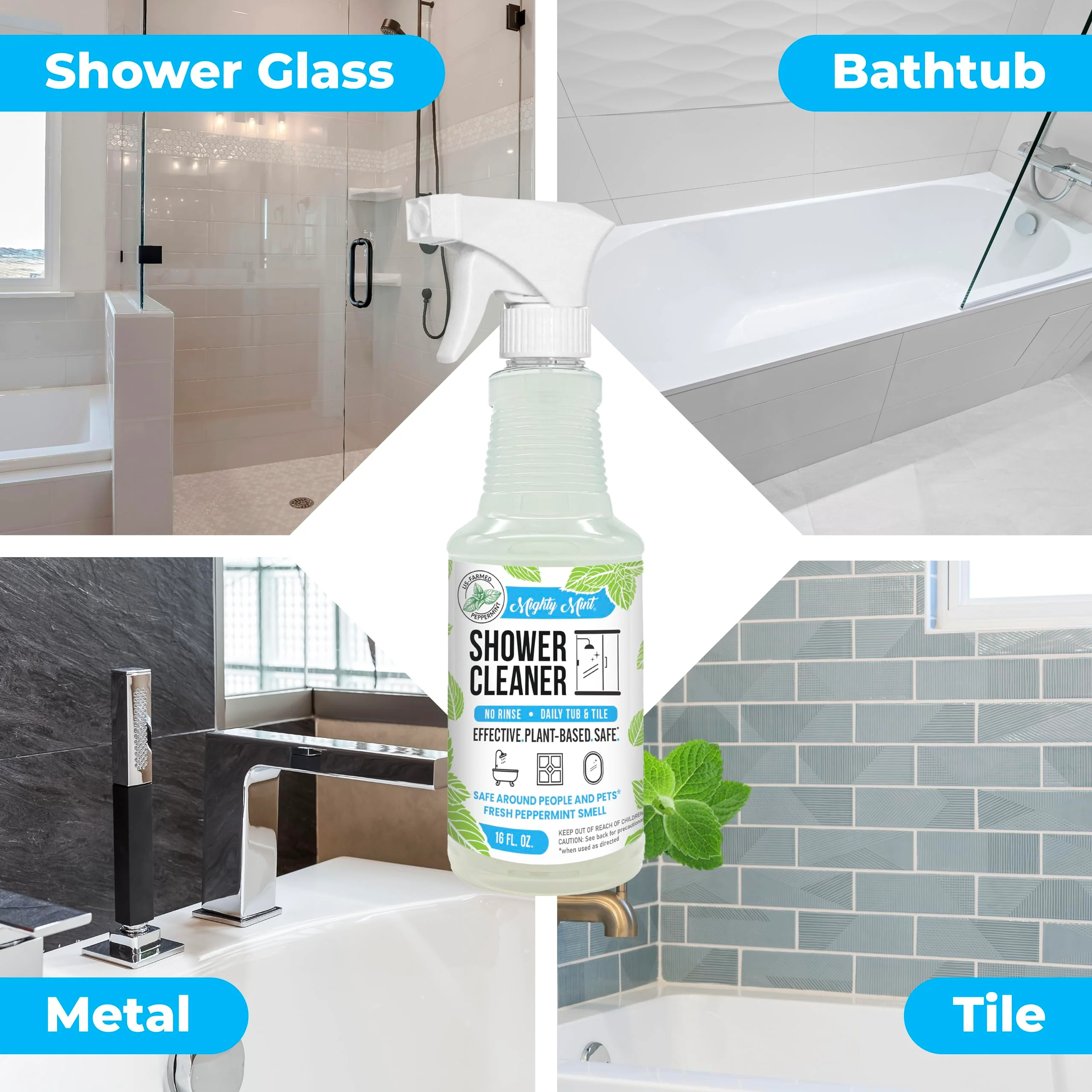 Mighty Mint Daily Shower Cleaner Spray – No Rinse, No Scrub Solution for Glass, Tile & Grout – Plant Based Formula with Peppermint Scent - 16 oz. - Image 9