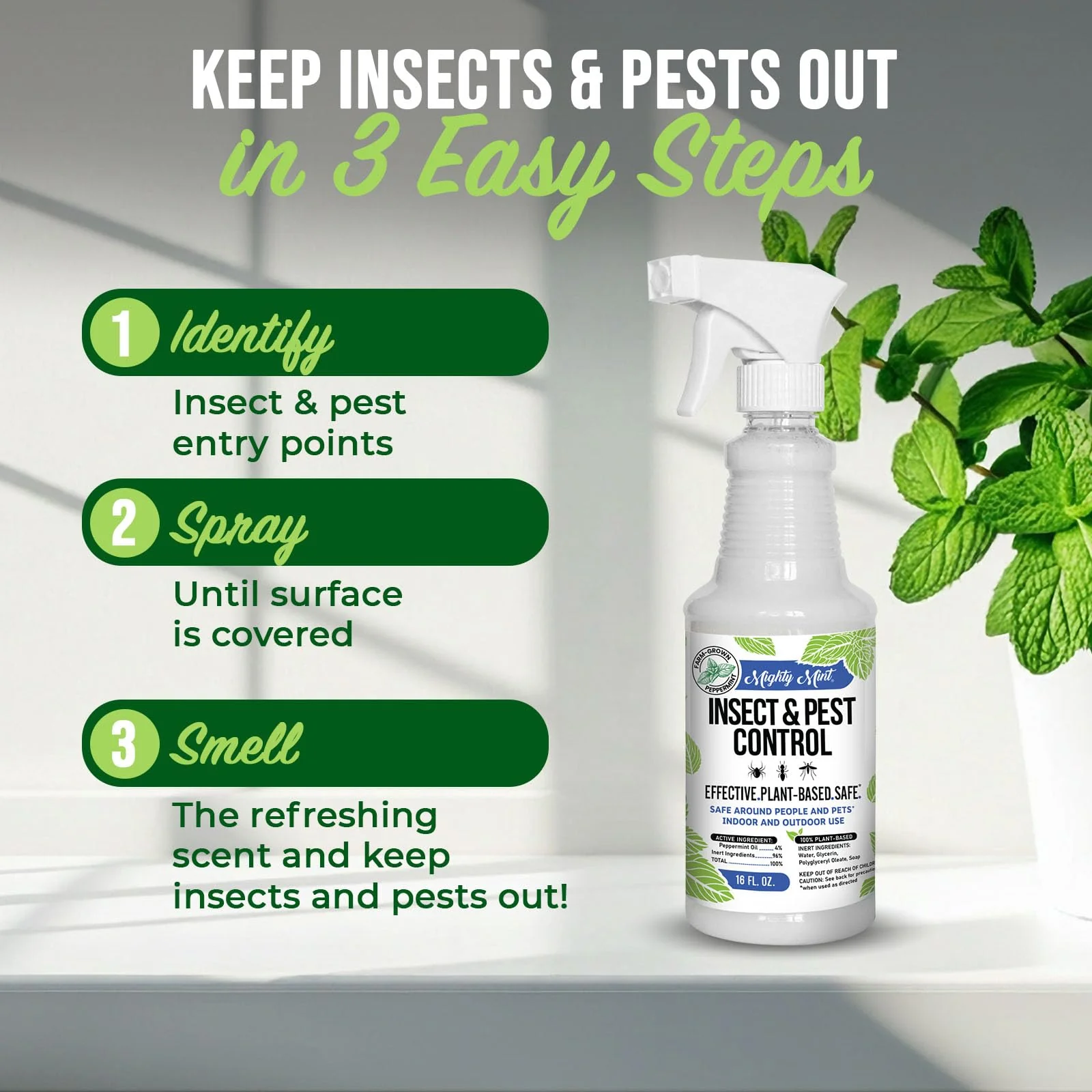 Mighty Mint Peppermint Oil Insect Repellent Spray – Indoor & Outdoor Bug Control for Spiders, Ants, Roaches, and More – Plant-Based, Extra-Strong Formula - 16 oz - Image 8