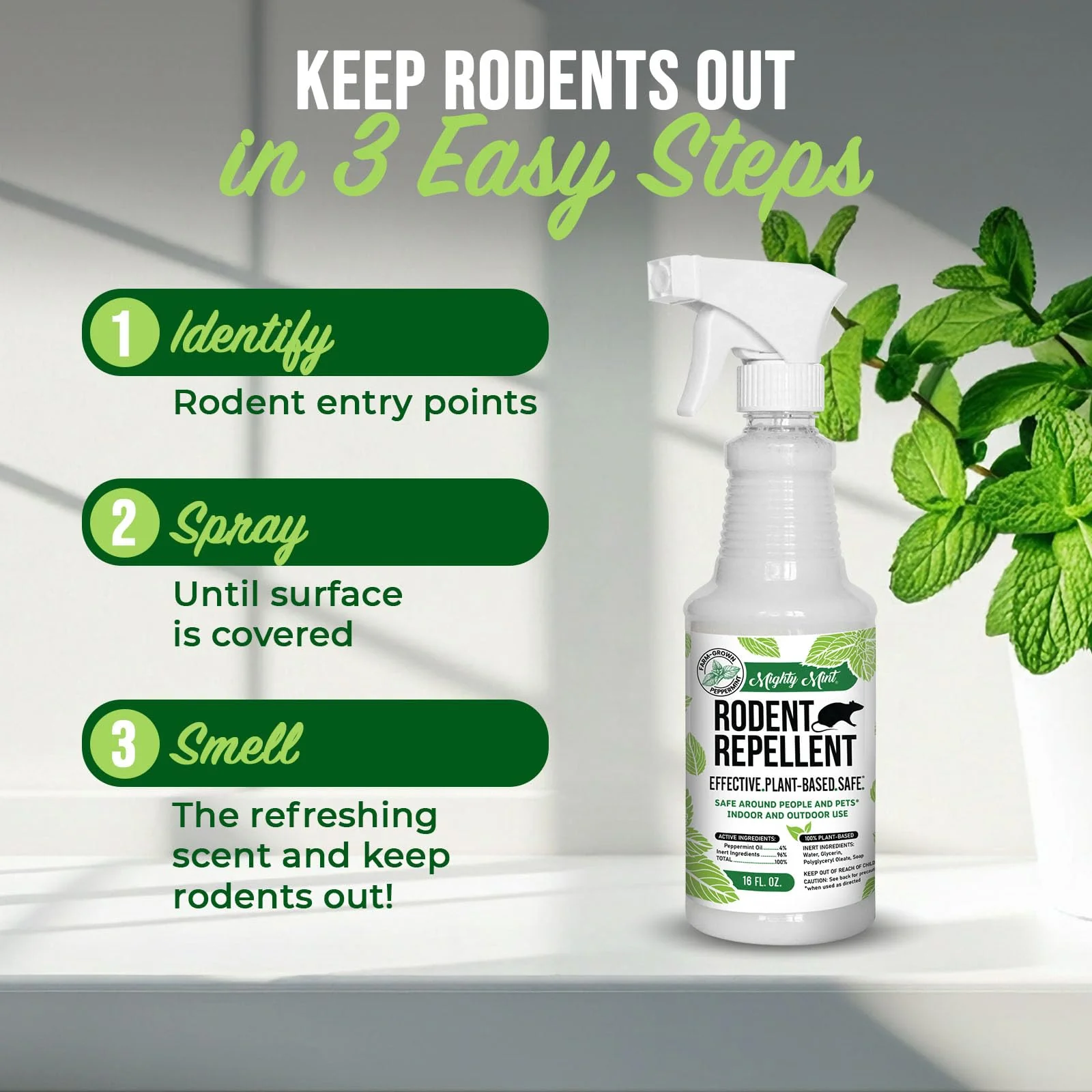 Mighty Mint Peppermint Oil Rodent Repellent Spray – Natural Indoor & Outdoor Control for Mice and Rats – Plant-Based, Extra-Strong Formula - 16 oz - Image 8