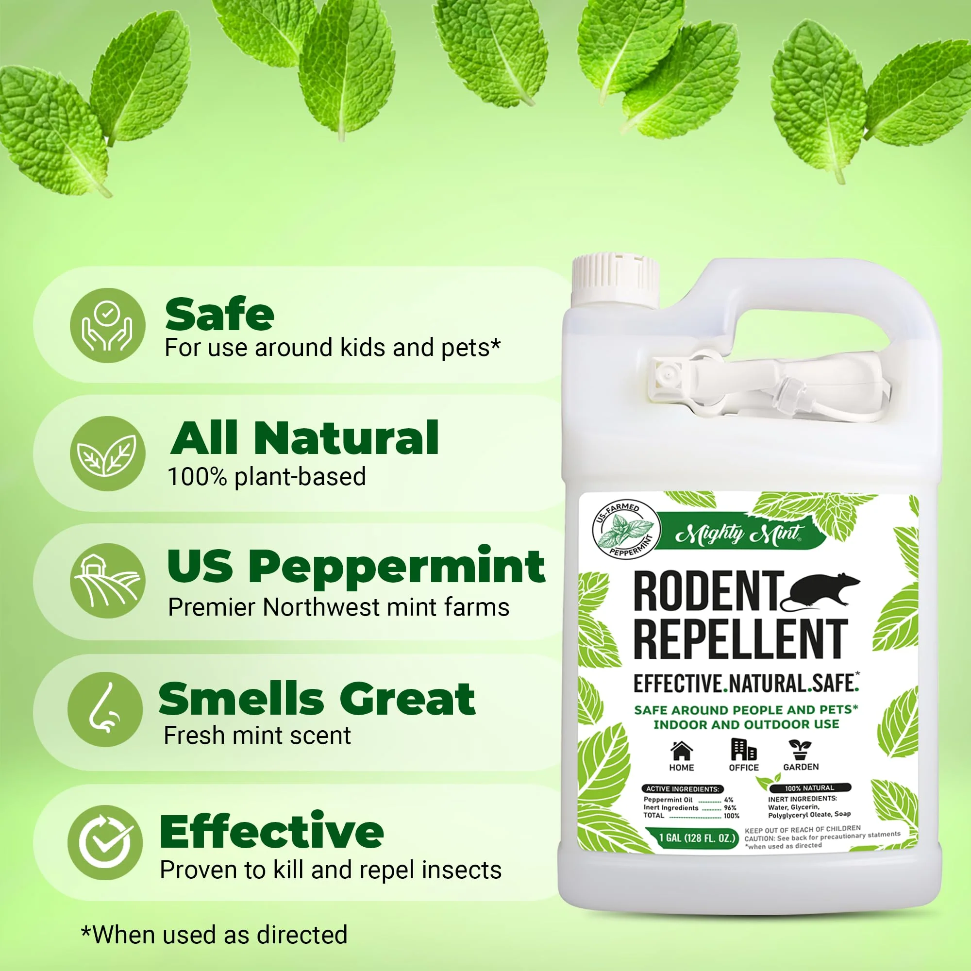 Mighty Mint Peppermint Oil Rodent Repellent Spray with Microfiber Cloth – Natural Indoor & Outdoor Control for Mice and Rats – Plant-Based, Extra-Strong Formula - 1 Gallon (128 oz) - Image 3