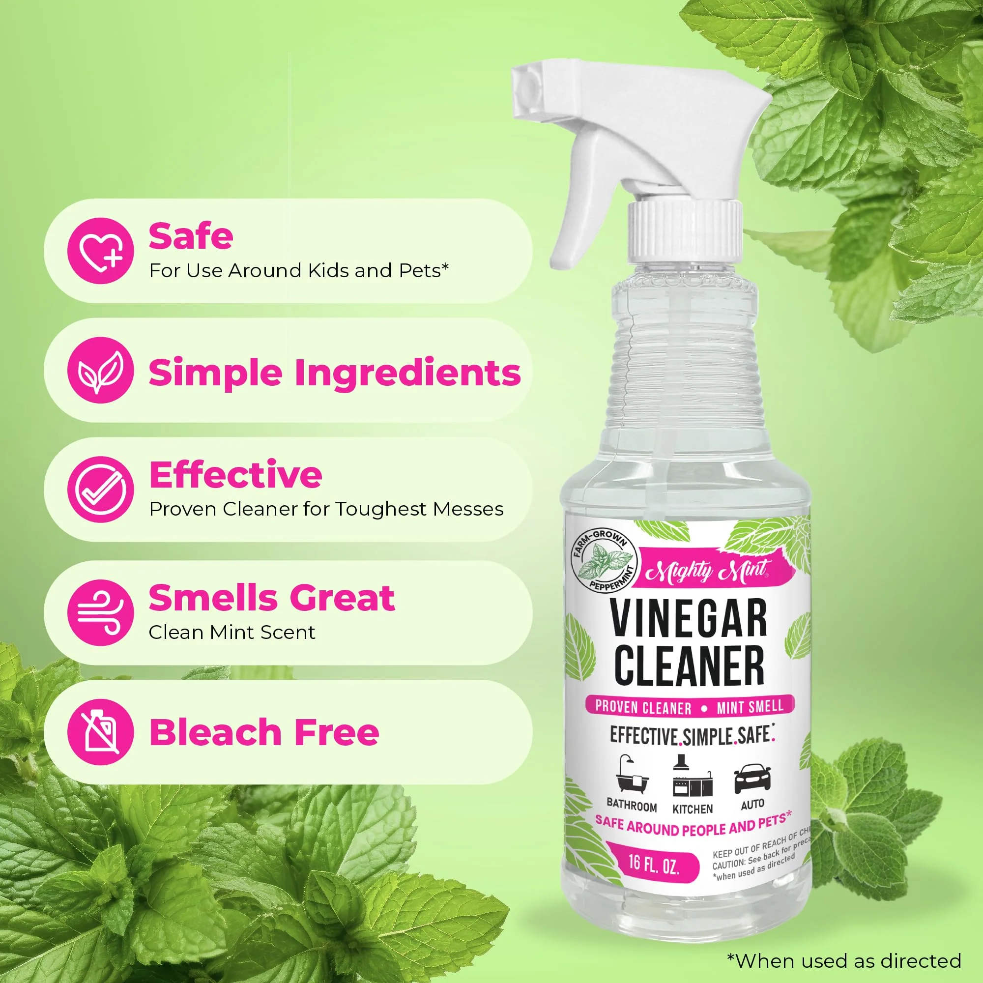 Mighty Mint Vinegar Cleaner, All-Purpose Spray, Spearmint Scent, 16oz - Image 4