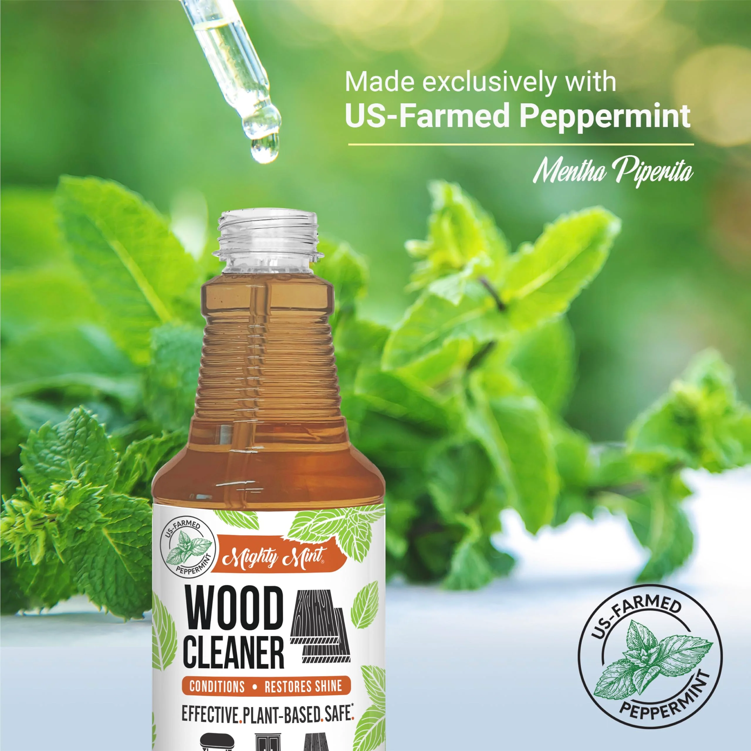 Mighty Mint Wood Cleaner & Conditioner Spray – Plant-Based Formula Cleans, Polishes & Renews Wood Furniture, Cabinets & Floors – Peppermint Scent, 16 oz - Image 5