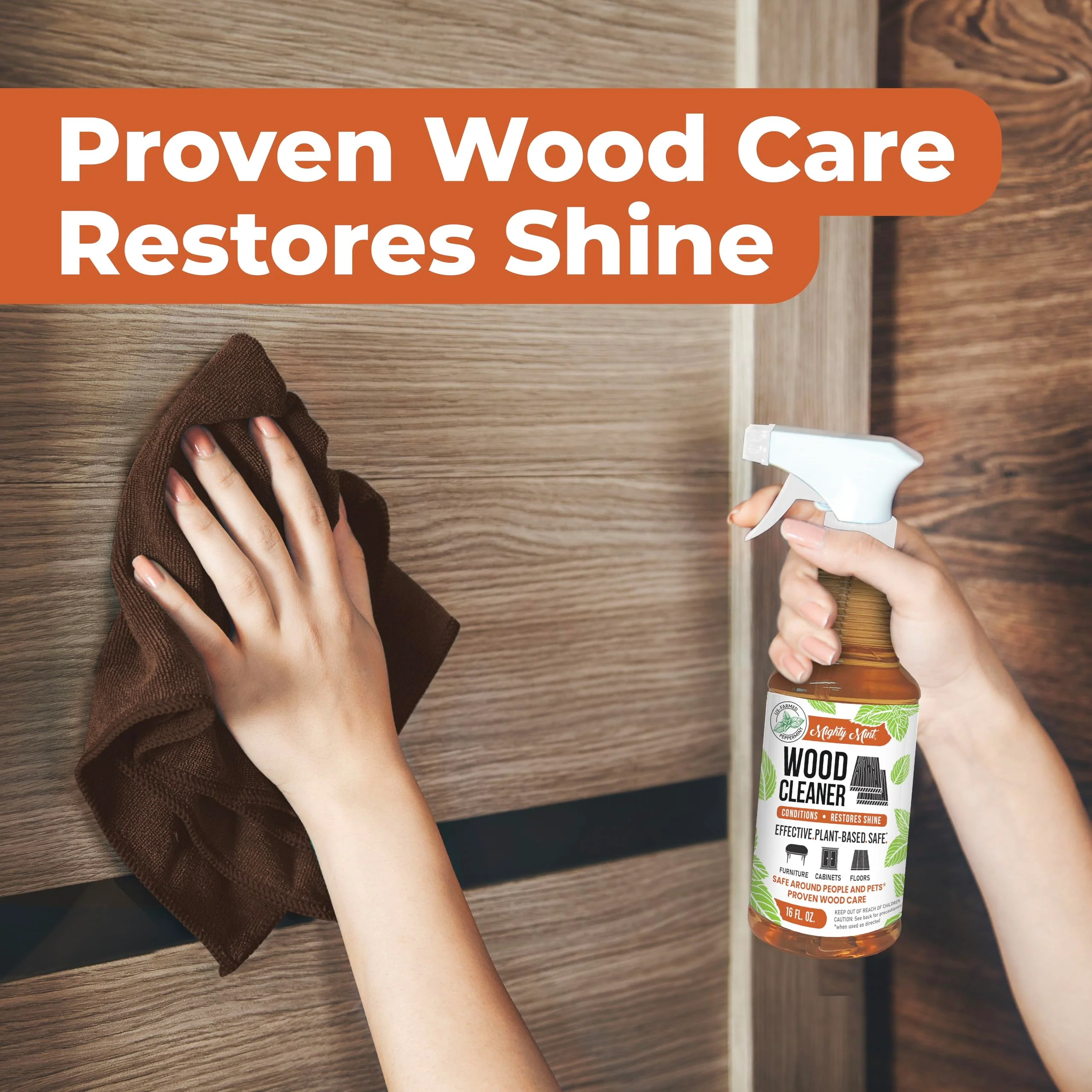 Mighty Mint Wood Cleaner & Conditioner Spray – Plant-Based Formula Cleans, Polishes & Renews Wood Furniture, Cabinets & Floors – Peppermint Scent, 16 oz - Image 7