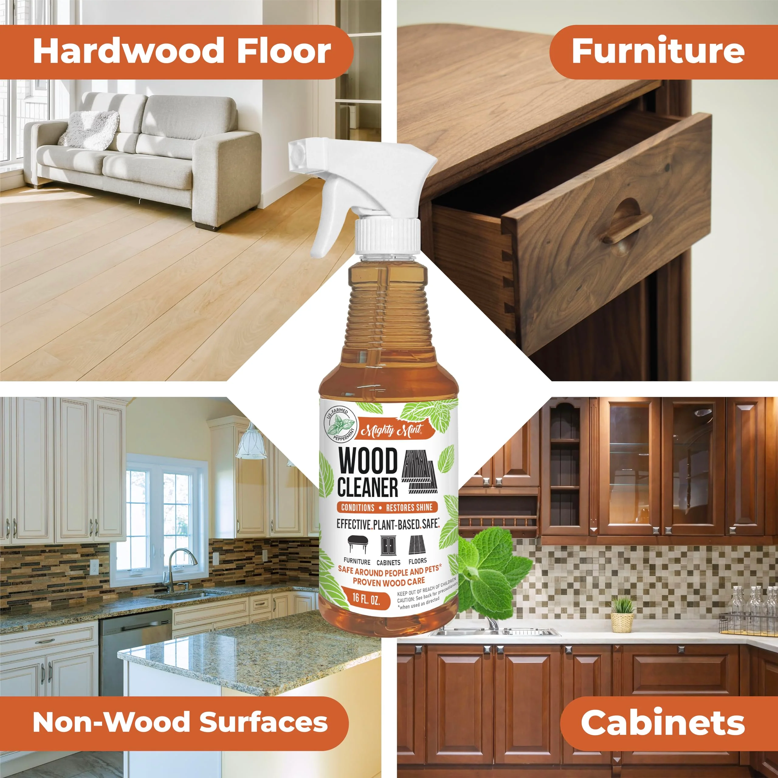 Mighty Mint Wood Cleaner & Conditioner Spray – Plant-Based Formula Cleans, Polishes & Renews Wood Furniture, Cabinets & Floors – Peppermint Scent, 16 oz - Image 8