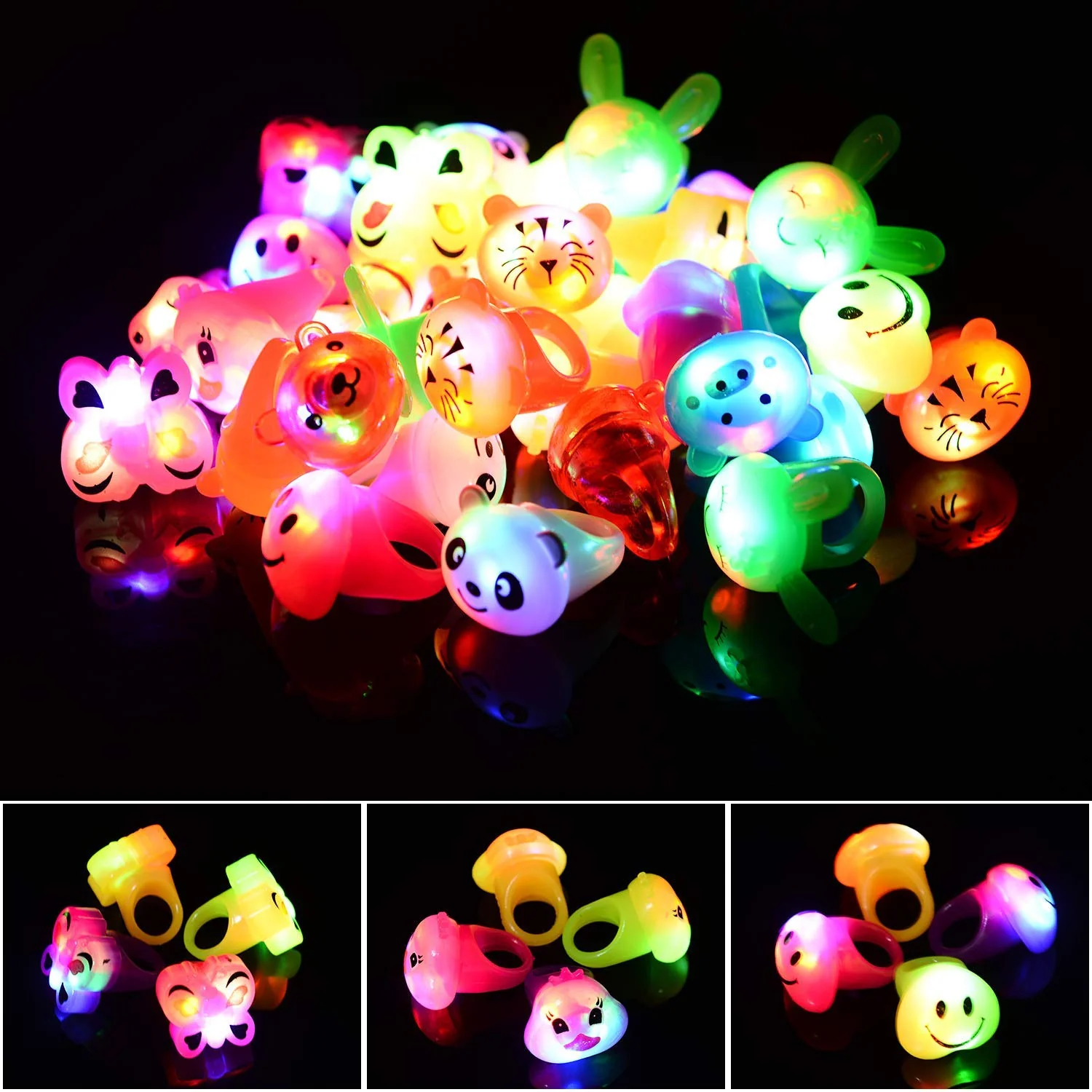 Mikulala 36 Pack Light Up Rings Glow in The Dark Party Supplies, Light up Party Favors, Goodie Bag Stuffers, Birthday Christmas Party Favors Classroom Prizes Cute Animal Treasure Box for Kids - Image 2