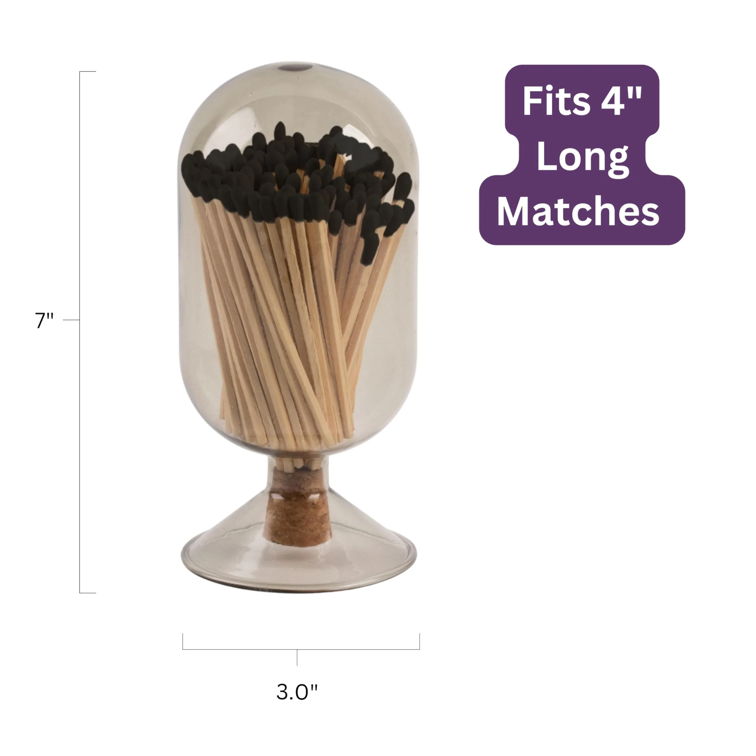 MILAVERA Premium Glass Match Cloche - Matches in a Jar with Striker. Long Matches for Candles, Fireplace, Bath Salts, Accessories. Includes Bottle, Attached Match Striker and Safety Matches (Black) - Image 3