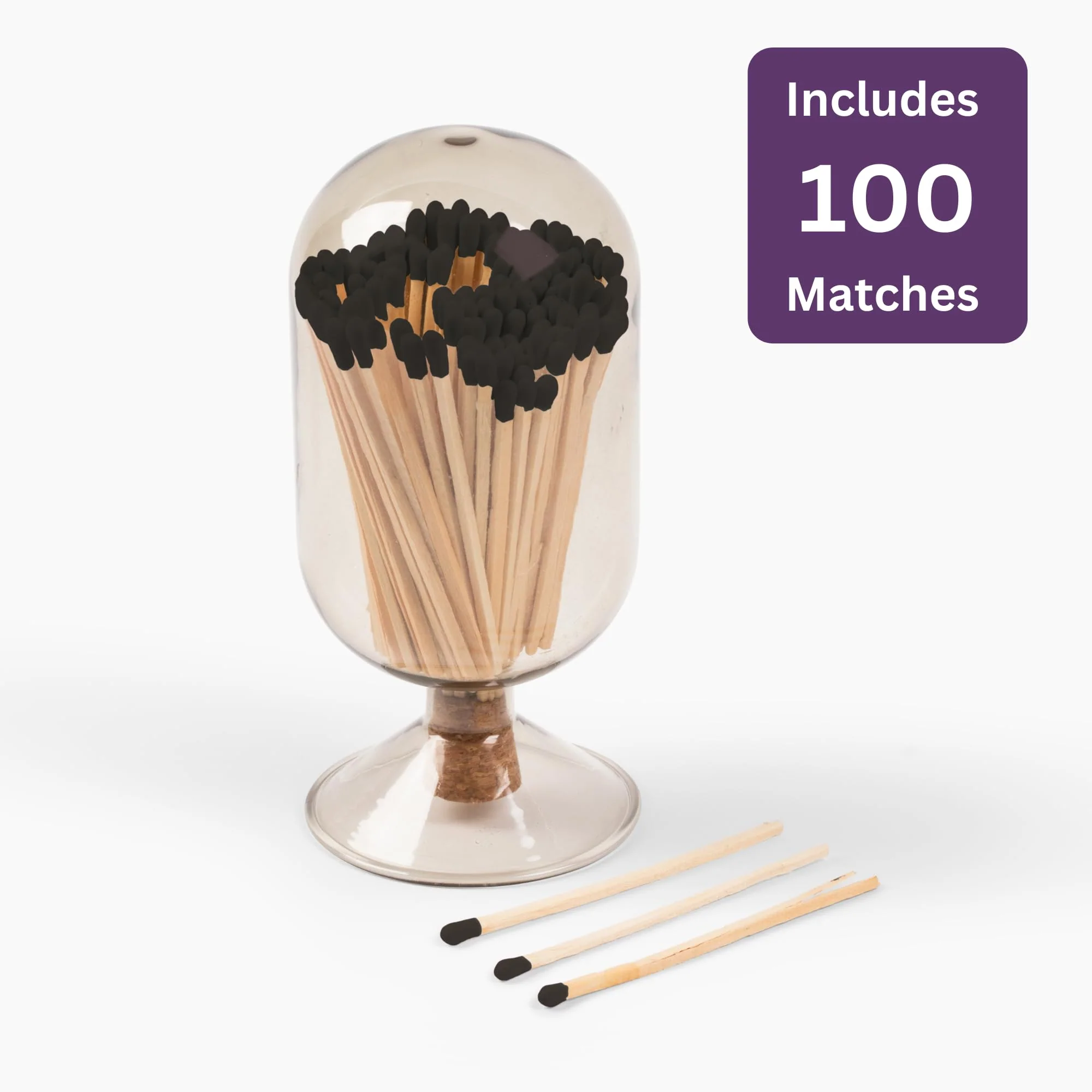 MILAVERA Premium Glass Match Cloche - Matches in a Jar with Striker. Long Matches for Candles, Fireplace, Bath Salts, Accessories. Includes Bottle, Attached Match Striker and Safety Matches (Black) - Image 5