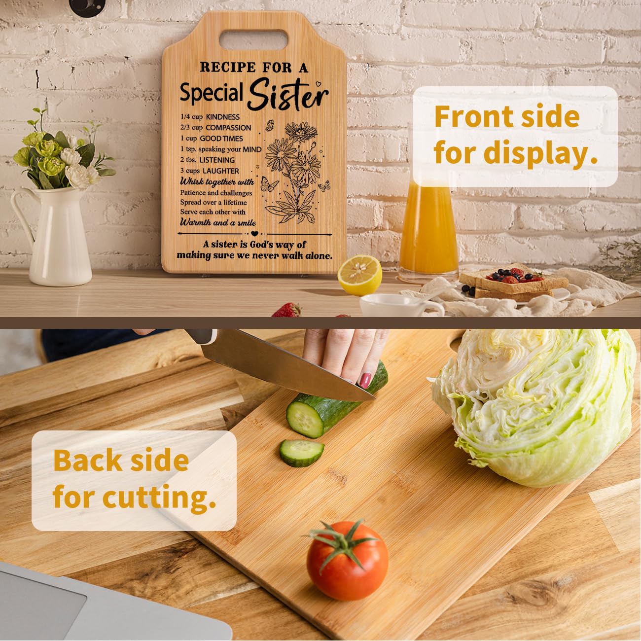 Milcier Gifts for Sister, Sister Birthday Gifts, Recipe for A Special Sister Cutting Board, Sisters Gifts from Sister, Mothers Day Christmas Gifts for Sister Sister Adult - Image 3