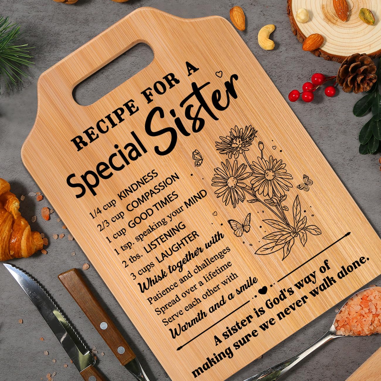 Milcier Gifts for Sister, Sister Birthday Gifts, Recipe for A Special Sister Cutting Board, Sisters Gifts from Sister, Mothers Day Christmas Gifts for Sister Sister Adult - Image 6