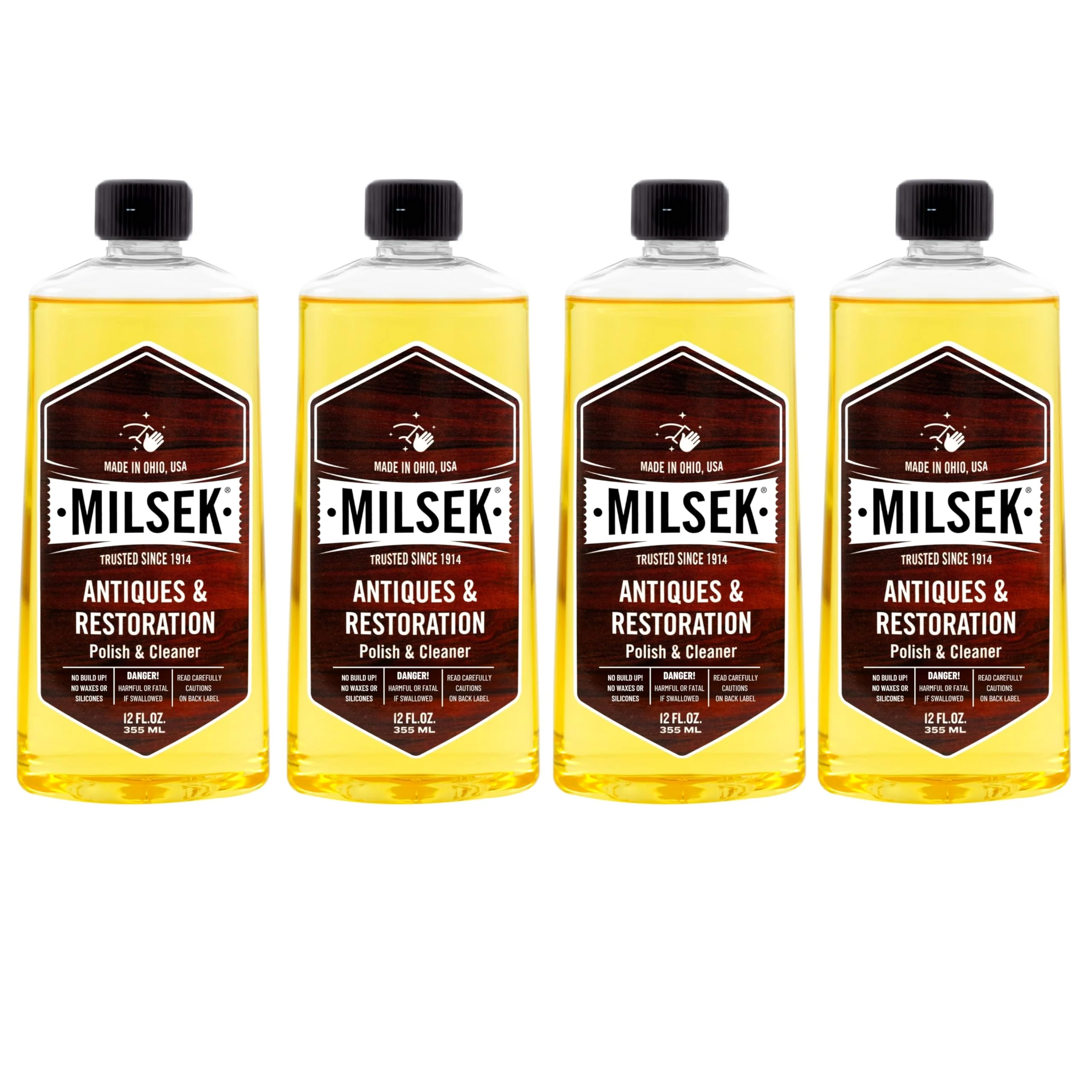 Milsek Antiques & Restoration Polish & Cleaner - Home Essential Cleaning Supplies for Home Improvement of any Wood Antiques or Heirlooms - 12 Fl Oz (Pack of 4)