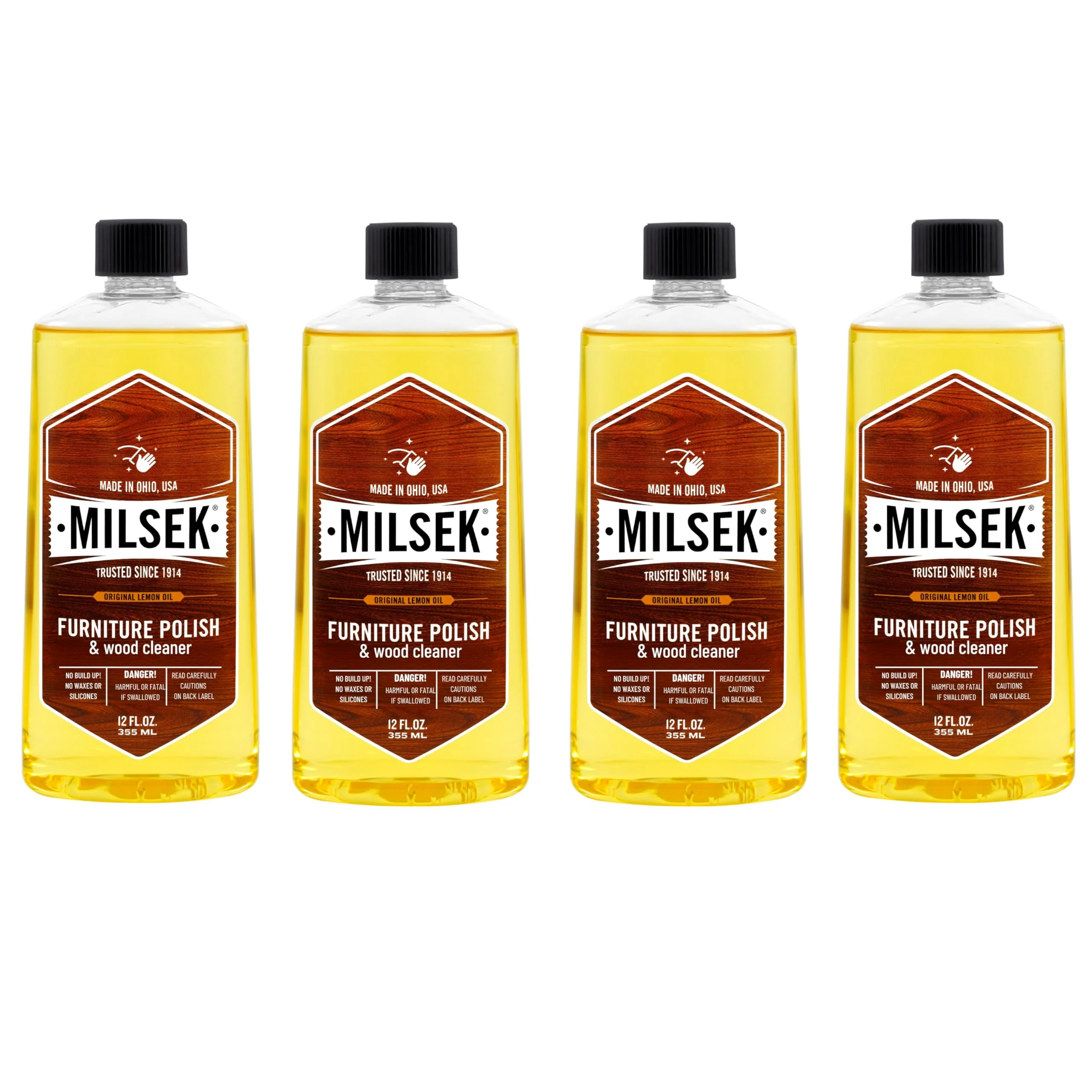 Milsek Furniture Polish and Wood Cleaner with Lemon Oil - Multipurpose Solution for Home Improvement from Hardwood Floors to Kitchen Cabinets - 12 Fl Oz (Pack of 4)
