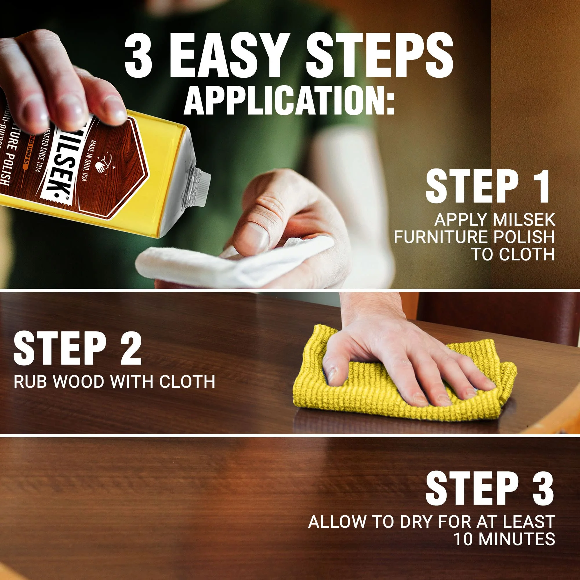 Milsek Furniture Polish and Wood Cleaner with Lemon Oil - Multipurpose Solution for Home Improvement from Hardwood Floors to Kitchen Cabinets - 12 Fl Oz (Pack of 4) - Image 2
