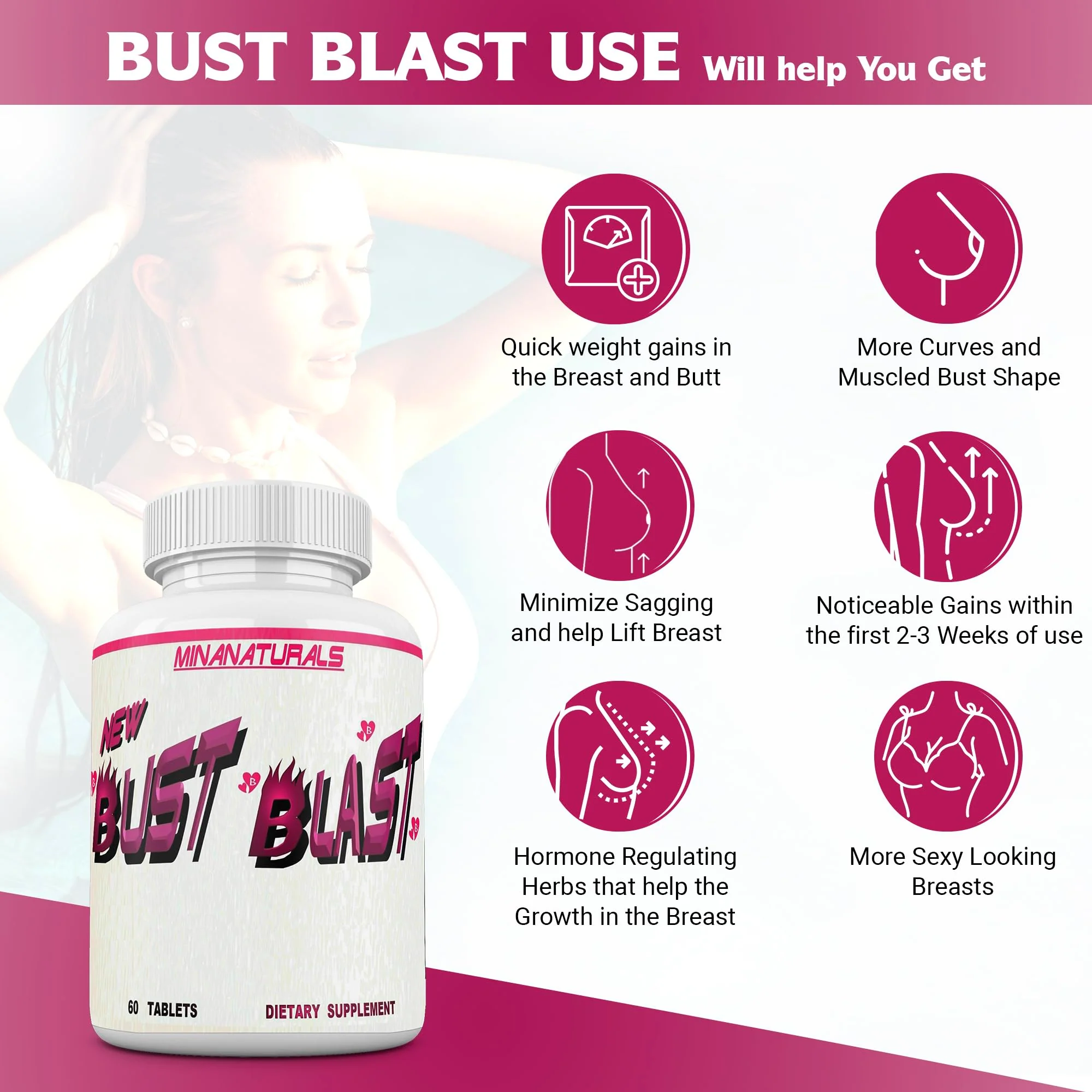 MINANATURALS Bust Blast Loaded Increase Breast Size Fast. Female Breast Enhancement - Bigger Boobs and Butt Pills. 60 Tablets - Image 3