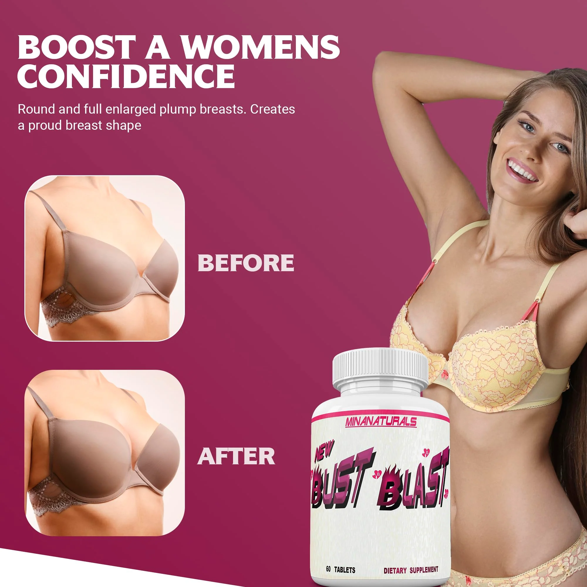 MINANATURALS Bust Blast Loaded Increase Breast Size Fast. Female Breast Enhancement - Bigger Boobs and Butt Pills. 60 Tablets - Image 4