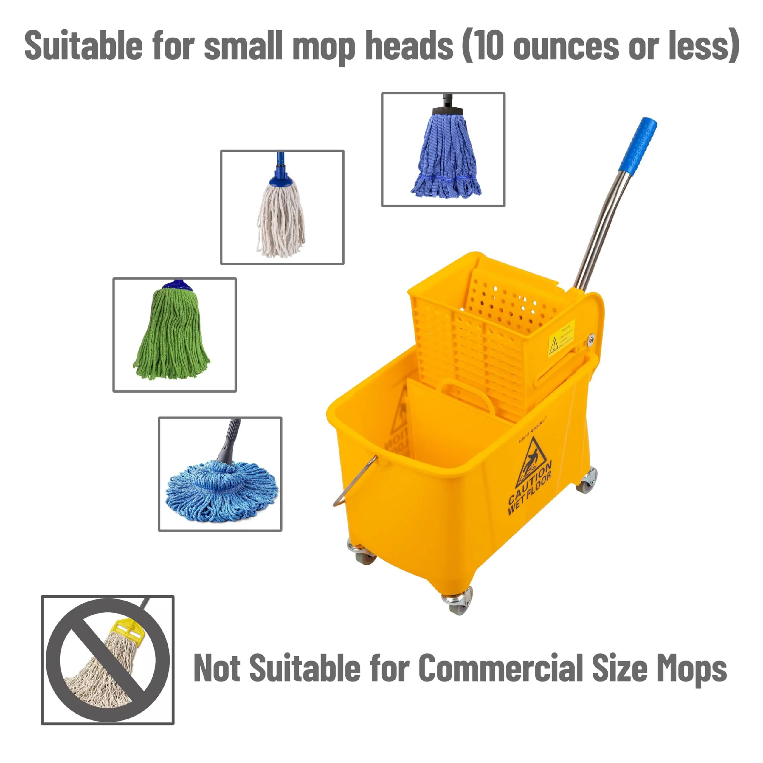 Mind Reader Mop Bucket with Wringer (Mop Not Included), 5.5 Gallon Cleaning Bucket with Wheels and Handle, Upward Press Wringer, Small Mop Compatible, Yellow - Image 5