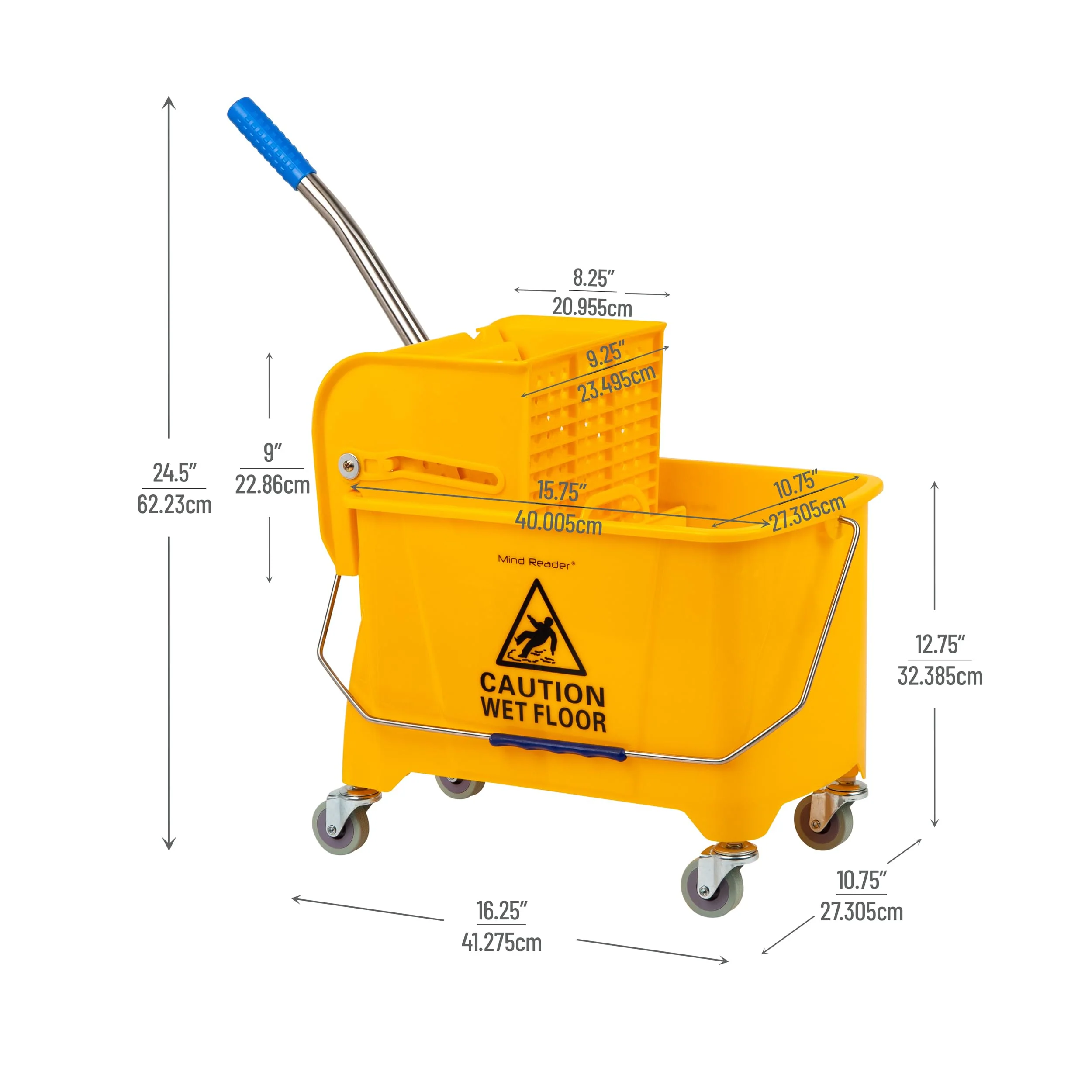 Mind Reader Mop Bucket with Wringer (Mop Not Included), 5.5 Gallon Cleaning Bucket with Wheels and Handle, Upward Press Wringer, Small Mop Compatible, Yellow - Image 6