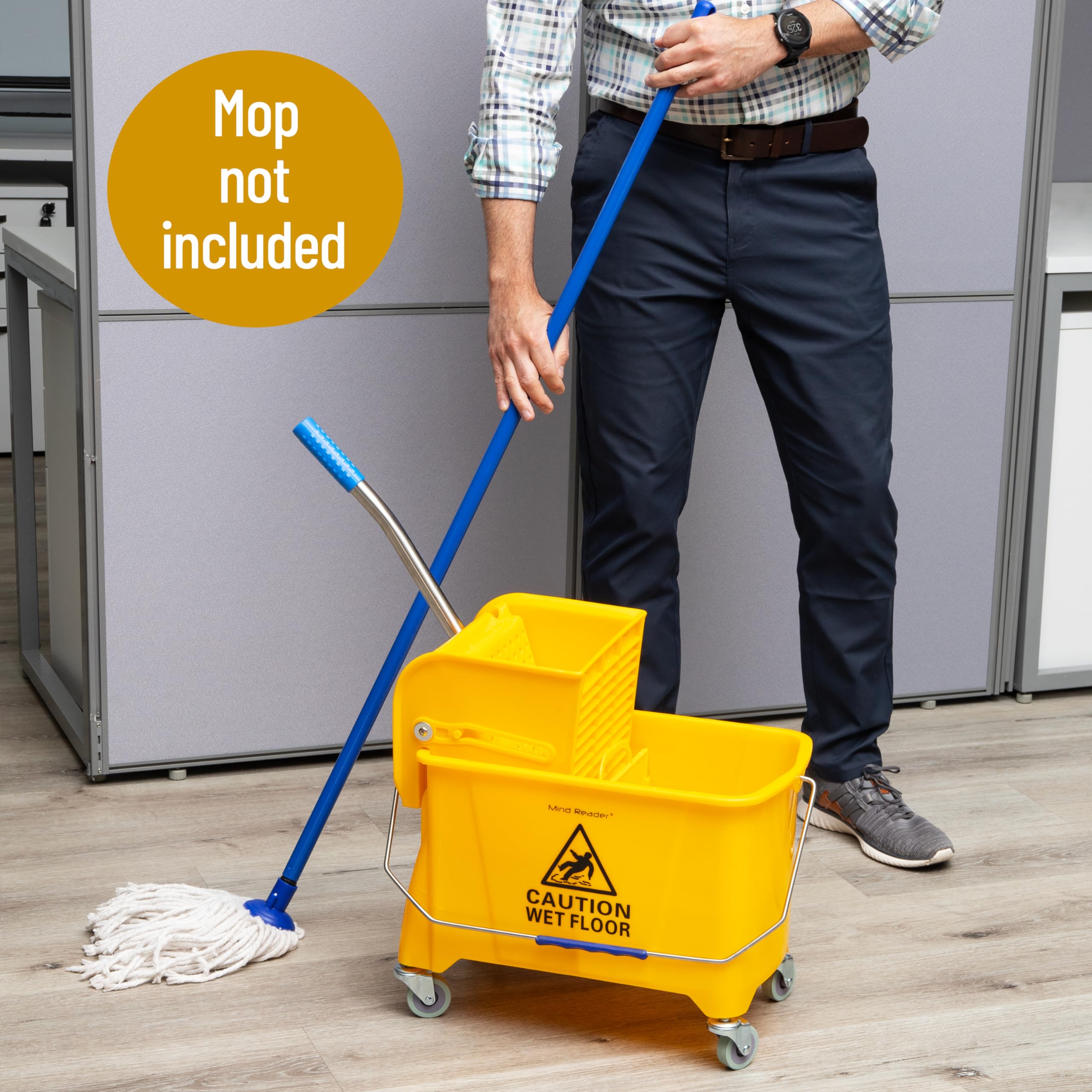 Mind Reader Mop Bucket with Wringer (Mop Not Included), 5.5 Gallon Cleaning Bucket with Wheels and Handle, Upward Press Wringer, Small Mop Compatible, Yellow - Image 7