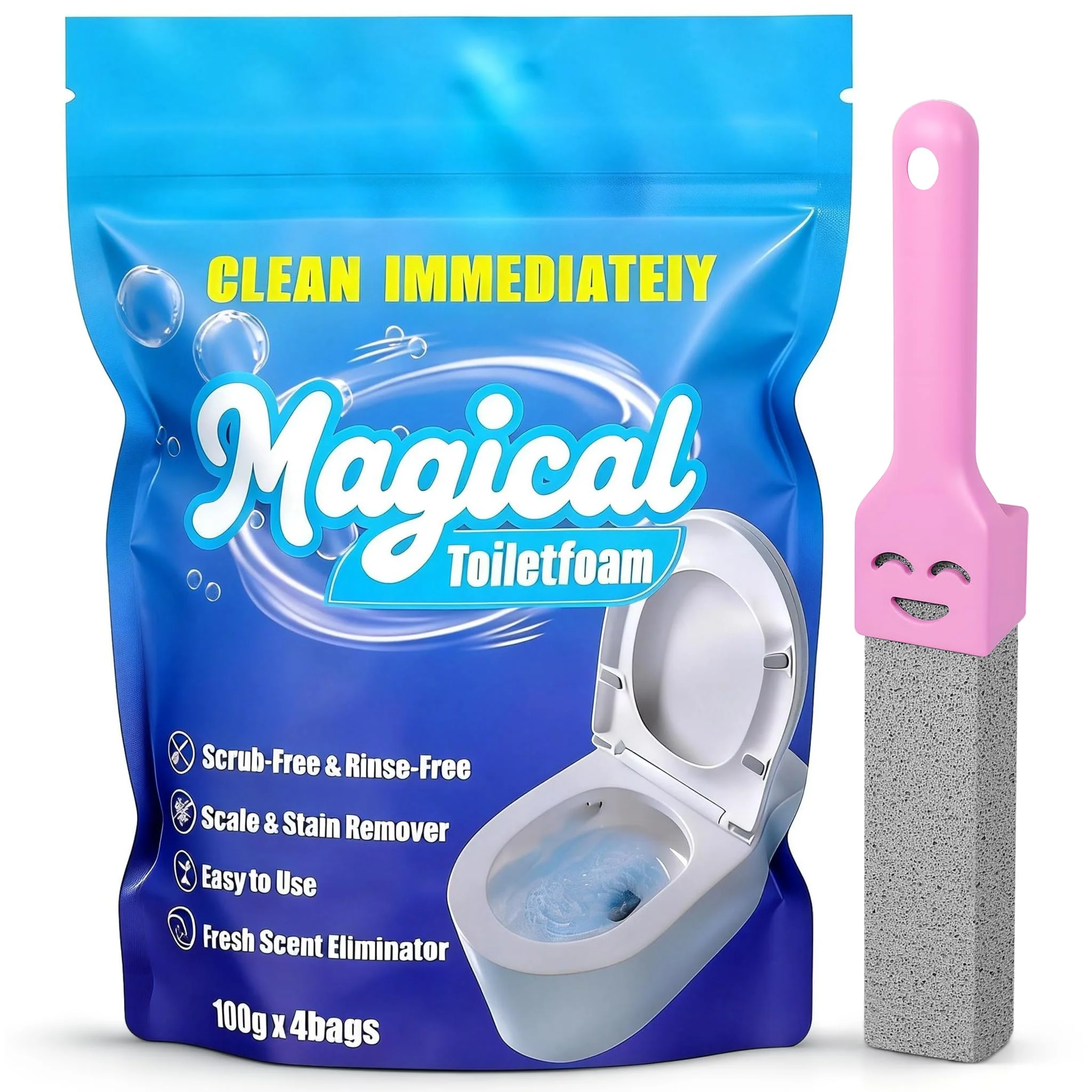 MineeCozee Foaming Toilet Bowl Cleaner Powder: Self-Activating Foam Toilet Cleaner for Deep Cleaning - Stain Remover for Bathroom (400g)