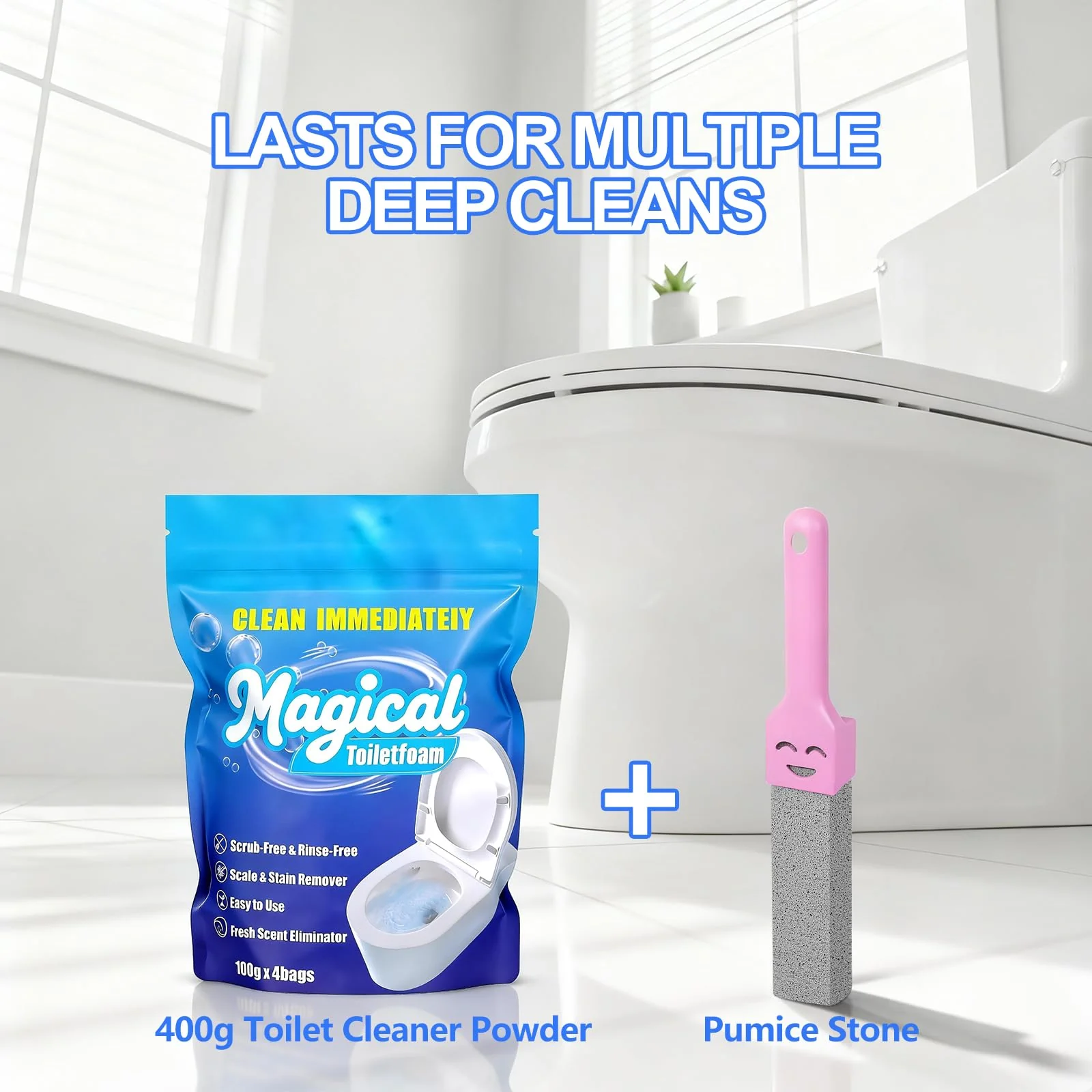MineeCozee Foaming Toilet Bowl Cleaner Powder: Self-Activating Foam Toilet Cleaner for Deep Cleaning - Stain Remover for Bathroom (400g) - Image 2