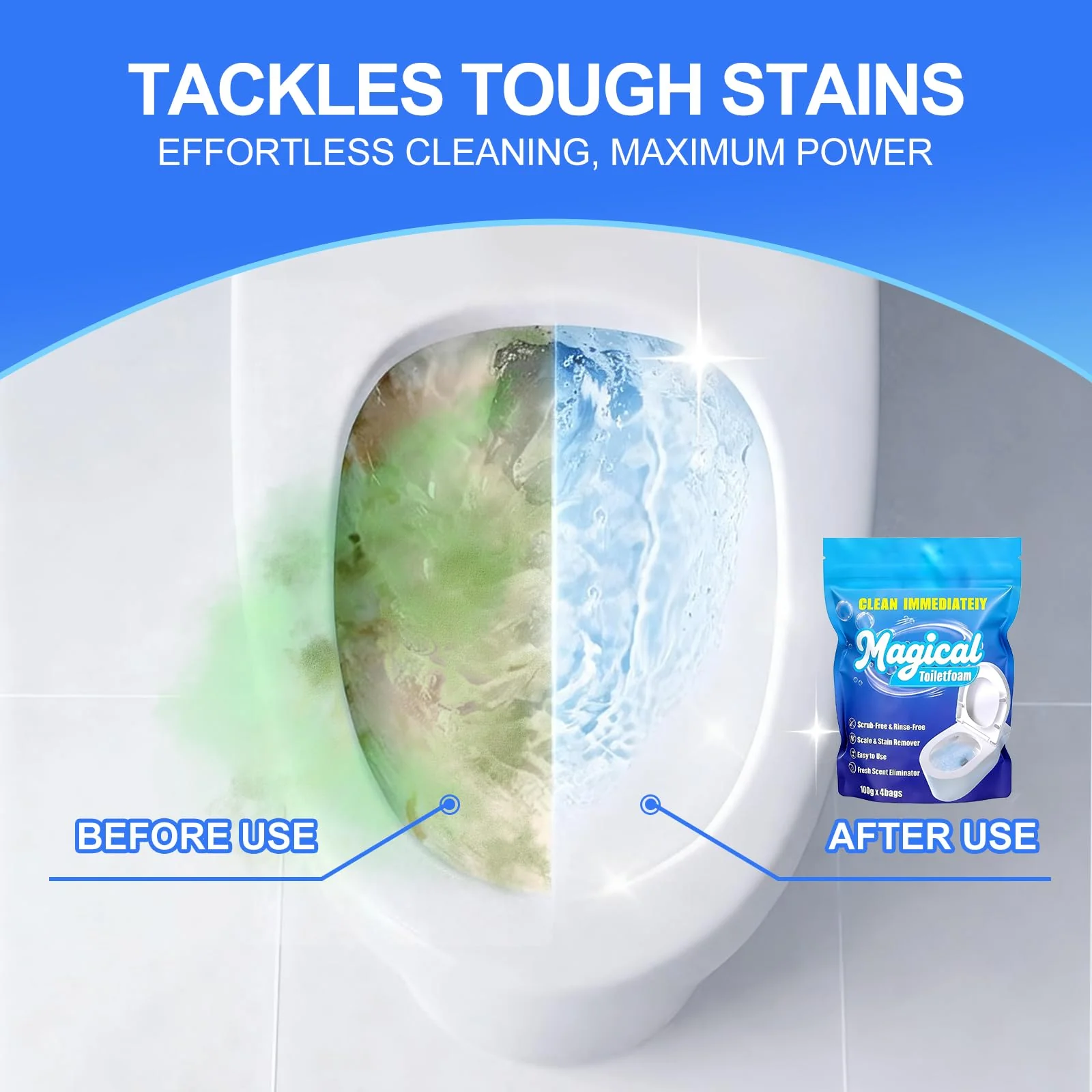 MineeCozee Foaming Toilet Bowl Cleaner Powder: Self-Activating Foam Toilet Cleaner for Deep Cleaning - Stain Remover for Bathroom (400g) - Image 5