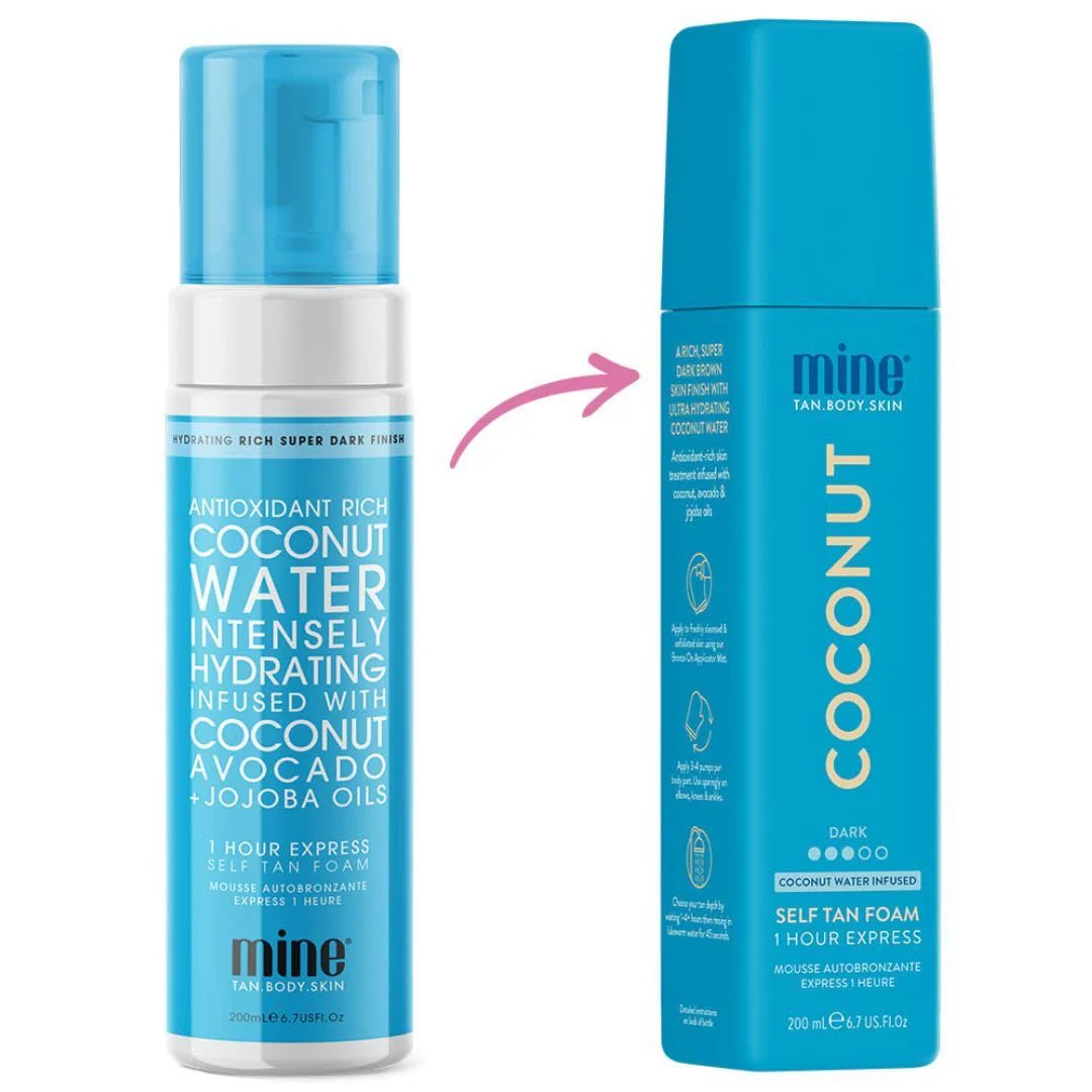 MineTan Coconut Duo Self Tan Bundle | Express 1 Hour - Includes 2 Coconut Sunless Tanner Mousses, Application Mitt, & Exfoliating Glove for Tan Removal & Prep - Image 3