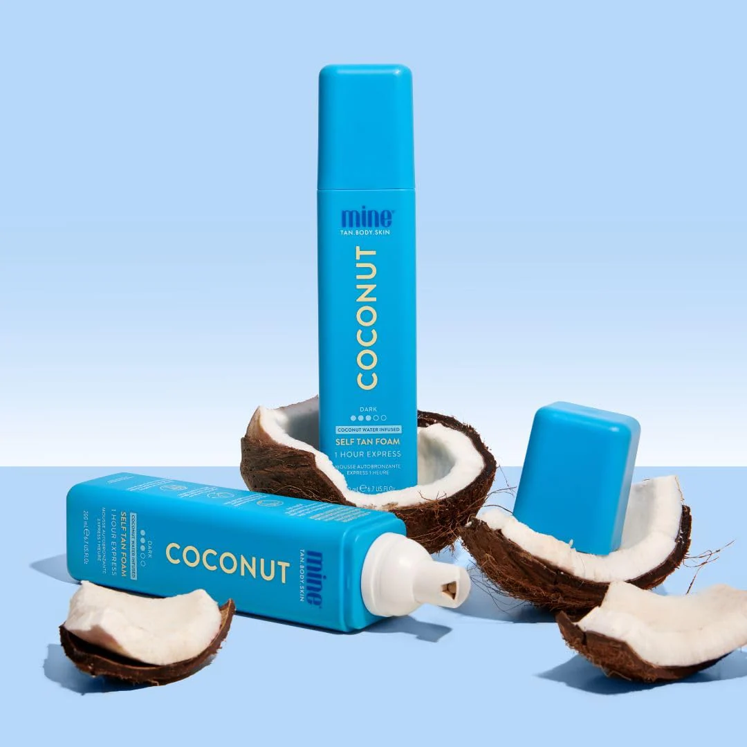 MineTan Coconut Duo Self Tan Bundle | Express 1 Hour - Includes 2 Coconut Sunless Tanner Mousses, Application Mitt, & Exfoliating Glove for Tan Removal & Prep - Image 7