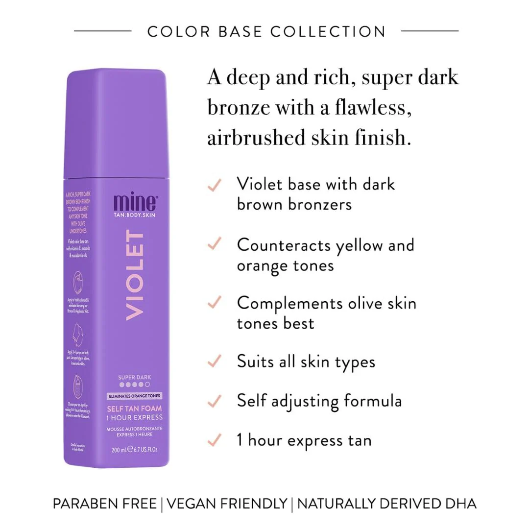 Minetan Violet Self Tanning Foam | Color Base Tan Collection - Rich Dark Brown Bronze Glow, 1 Hour Instant Express, Face & Body Fake Sunless Tanner Mousse, For All Skintones, 6.7 Fl Oz - Image 8