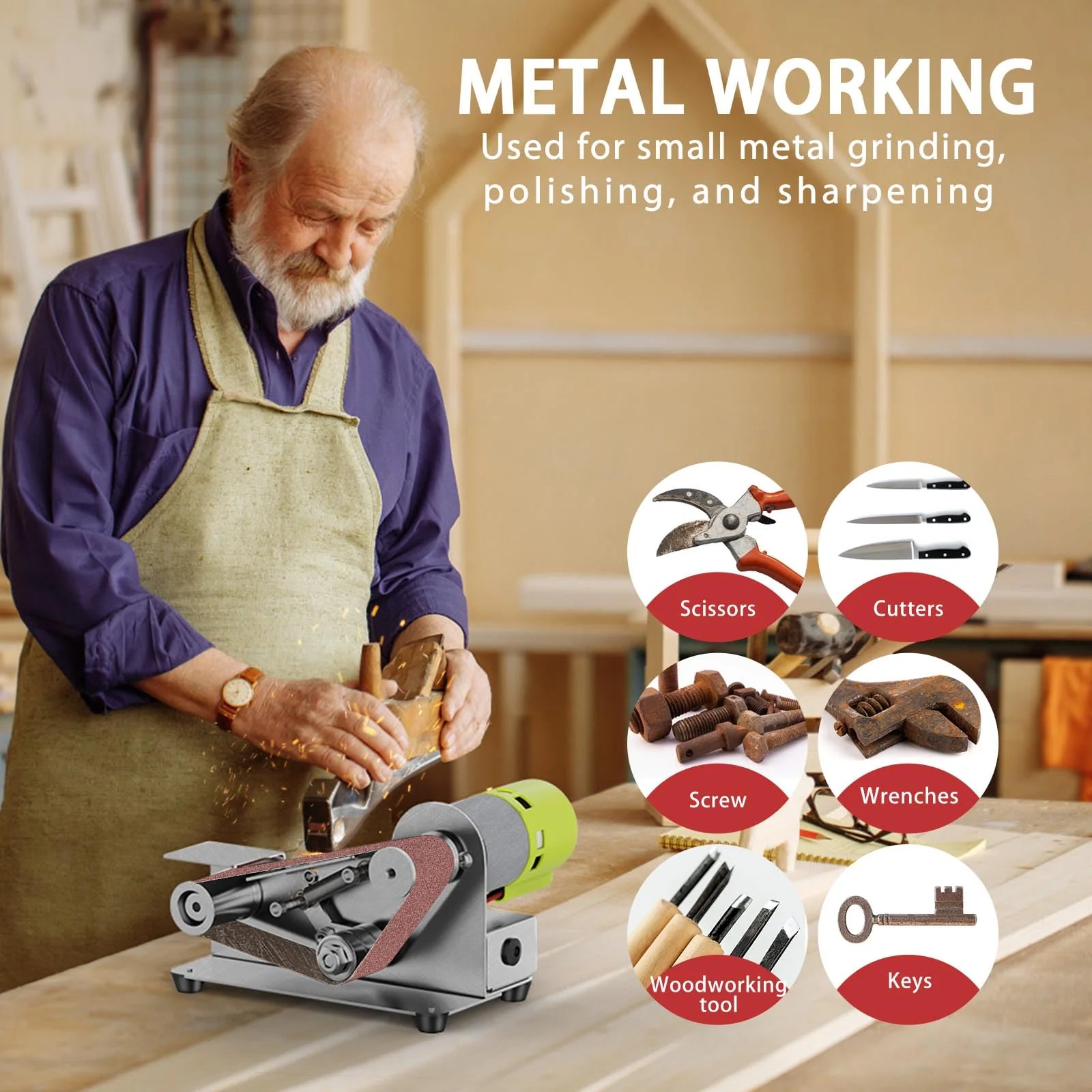 Mini Belt Sander, 7 Adjustable Speed Electric Knife Sharpener, 15 Degree Belt Grinder, Power Belt Sander for Metal Working - Image 6